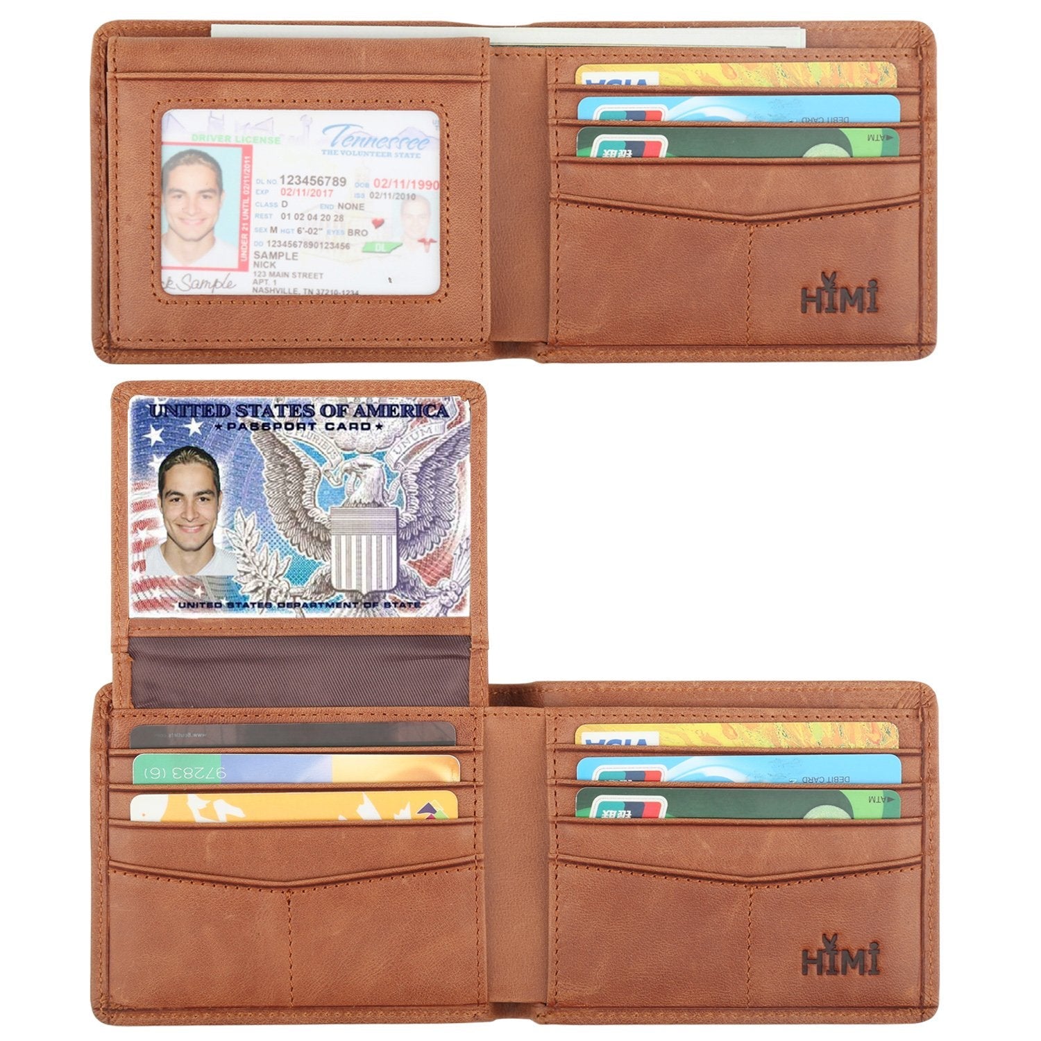 Genuine Leather Wallet Men RFID Bifold Slim with ID Window