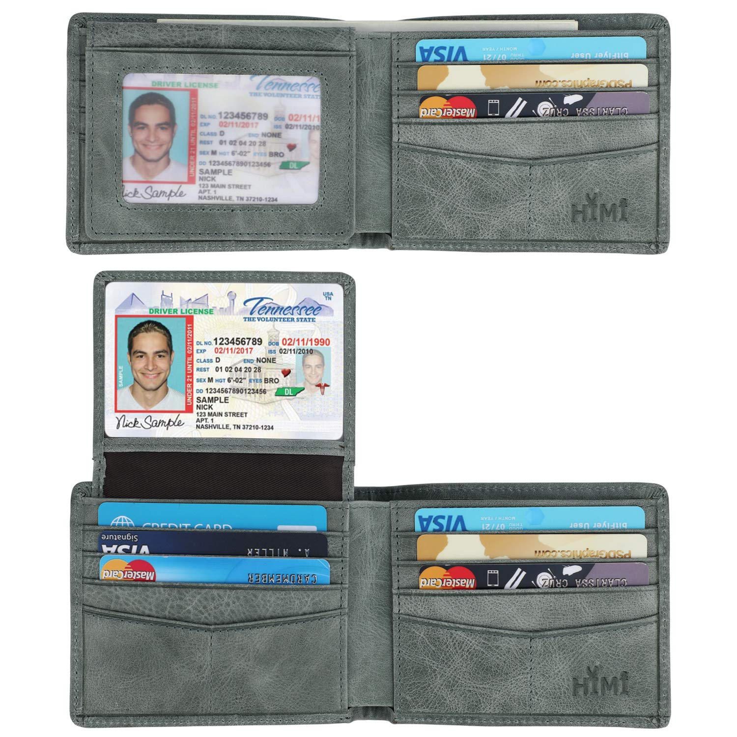 Genuine Leather Wallet Men RFID Bifold Slim with ID Window