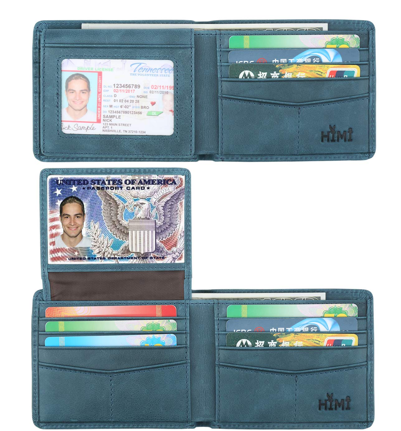 Genuine Leather Wallet Men RFID Bifold Slim with ID Window