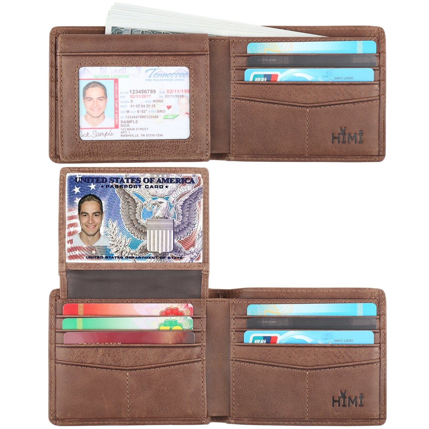 Genuine Leather Wallet Men RFID Bifold Slim with ID Window