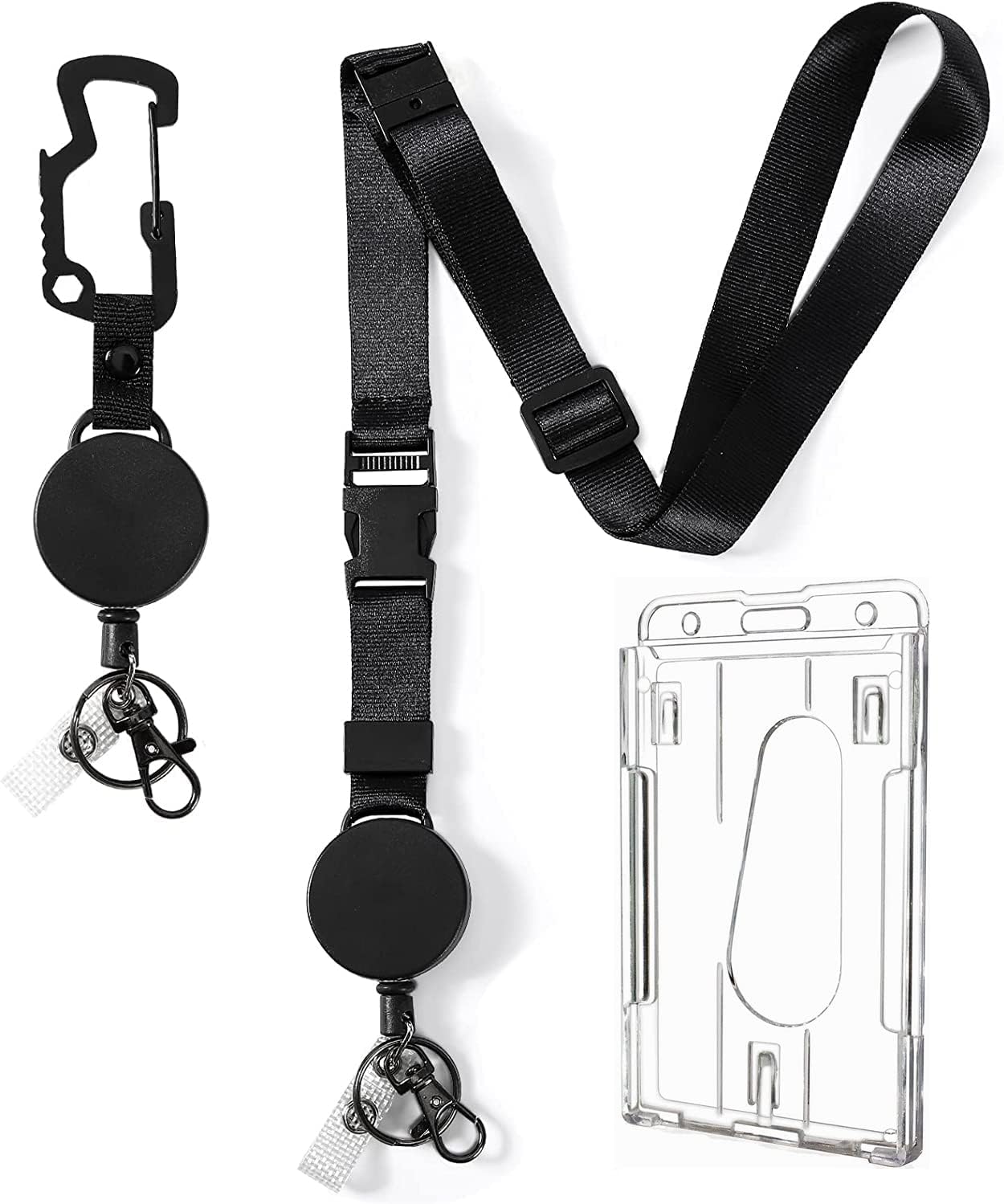 Heavy Duty Retractable Lanyard with Carabiner & 2 - Card ID Holder - Abbycart