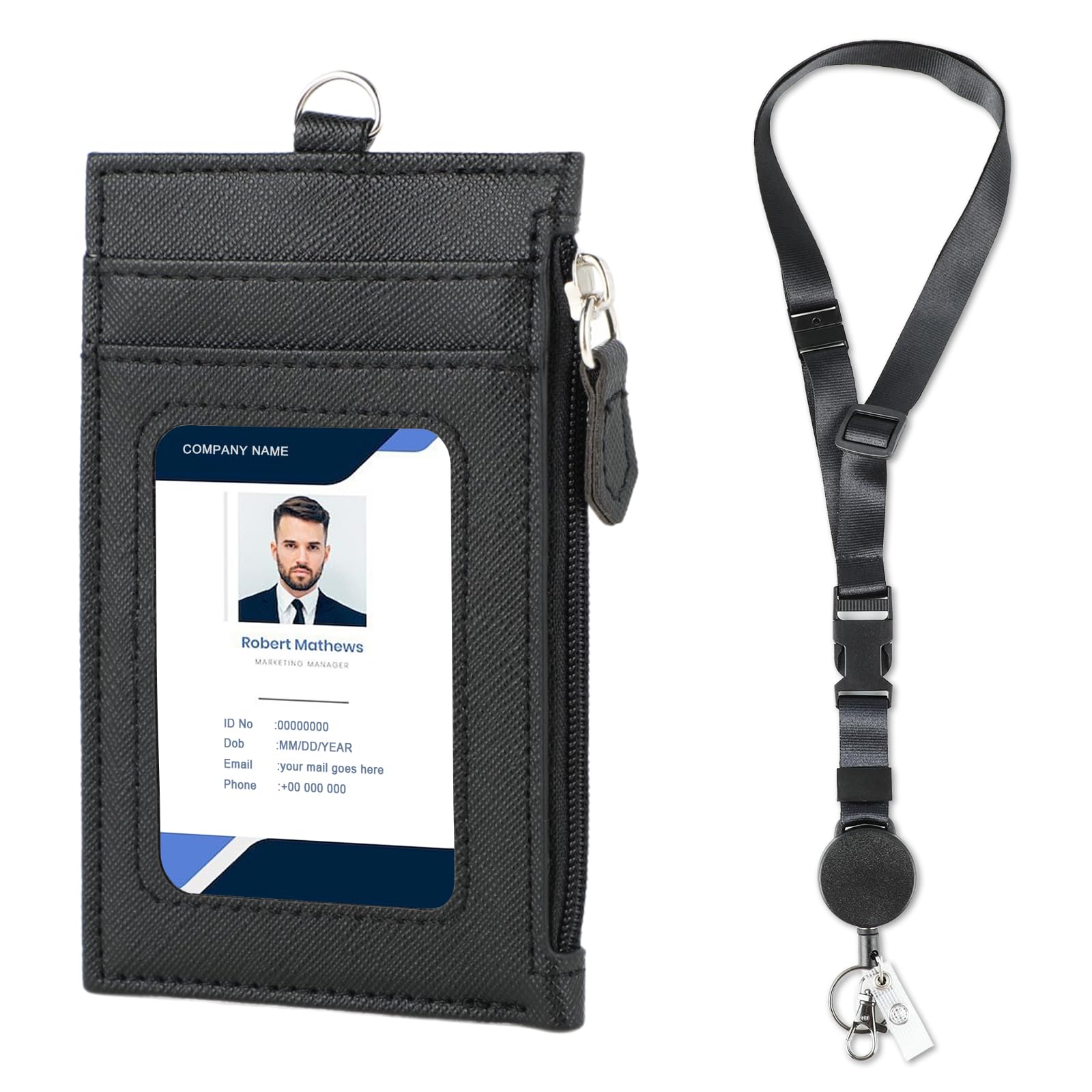 Heavy Duty Retractable Lanyard with Carabiner & 2 - Card ID Holder - Abbycart