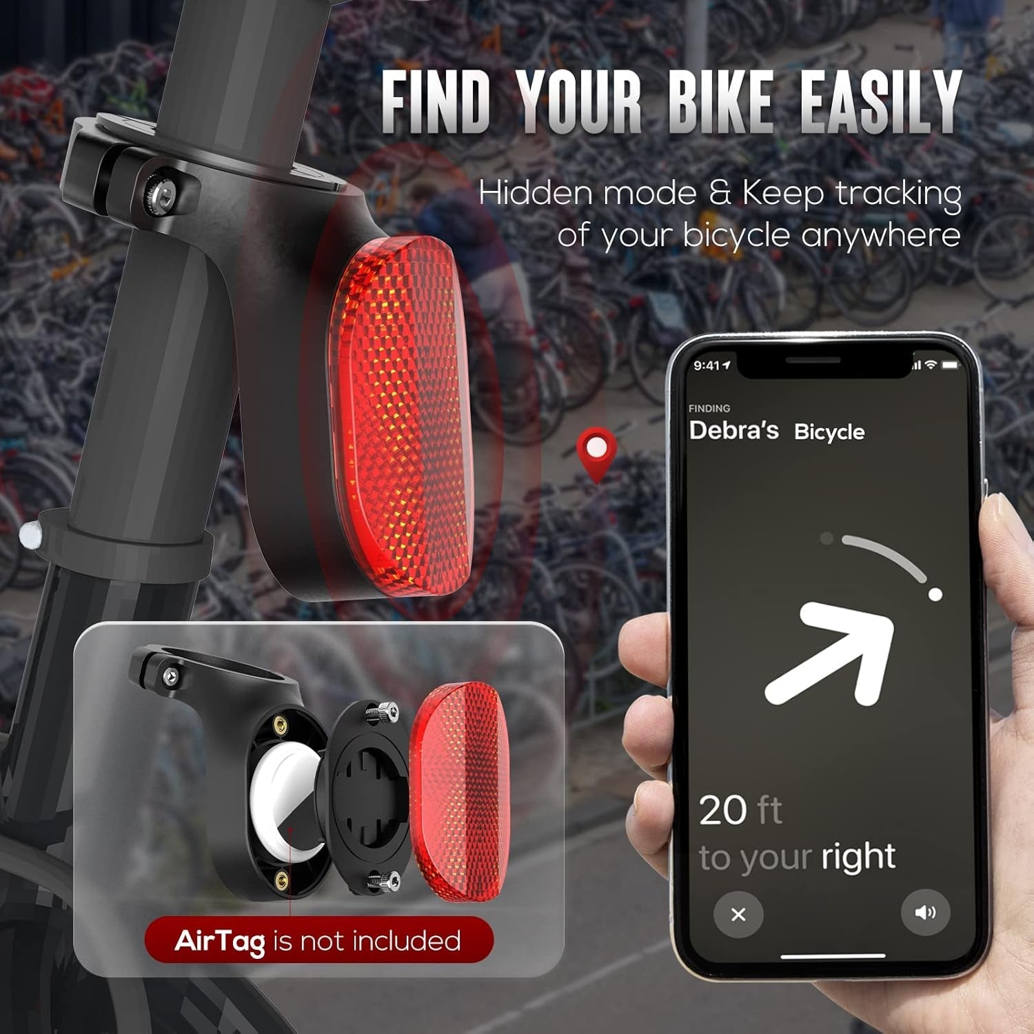Hidden Airtag Bike Mount - Anti - Theft Seatpost Holder with Reflector - Abbycart