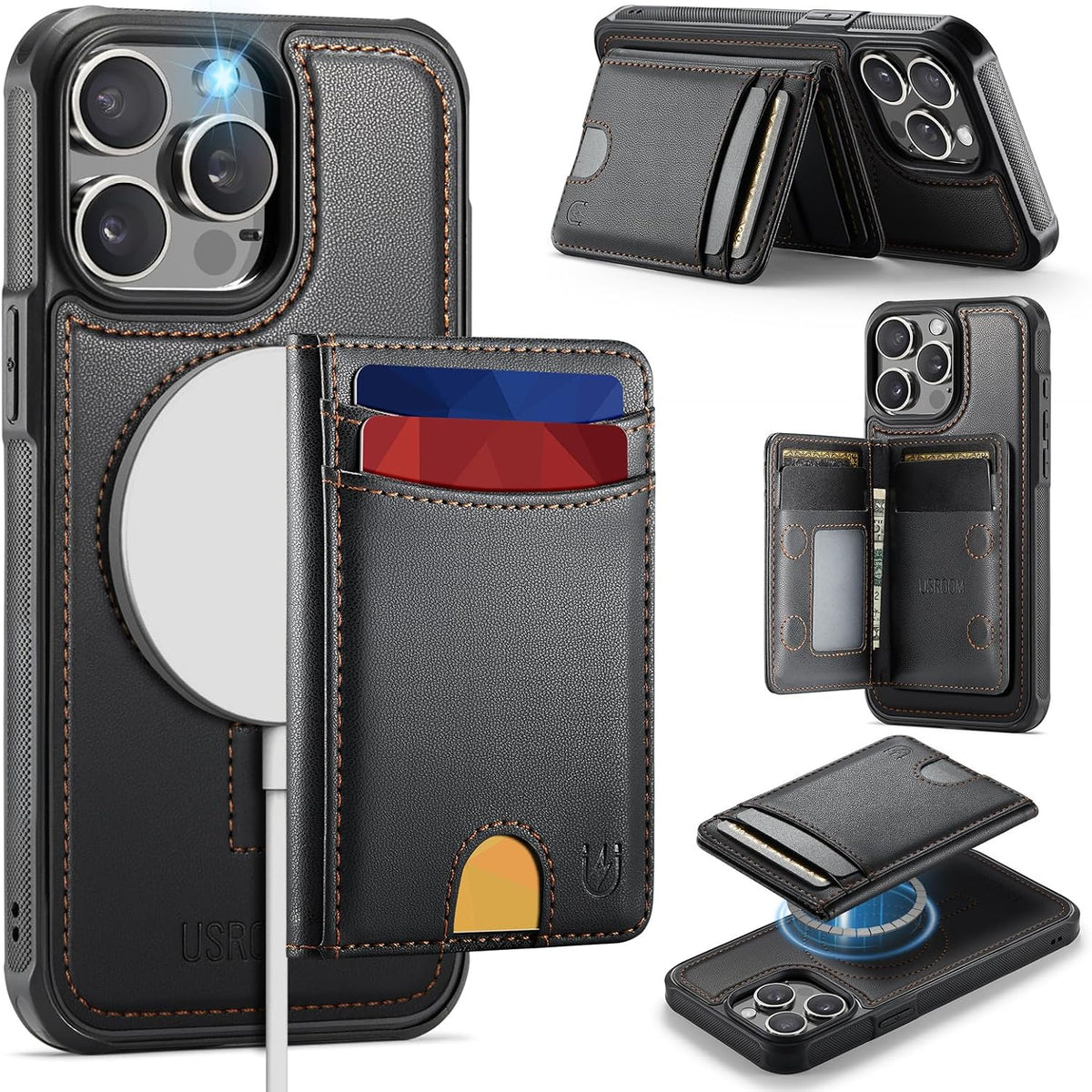 iPhone 15 Pro Max MagSafe Wallet Case, RFID Card Holder Kickstand