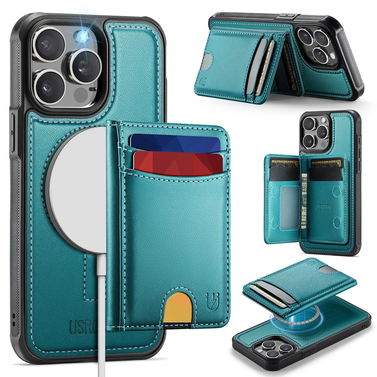 iPhone 15 Pro Max MagSafe Wallet Case, RFID Card Holder Kickstand