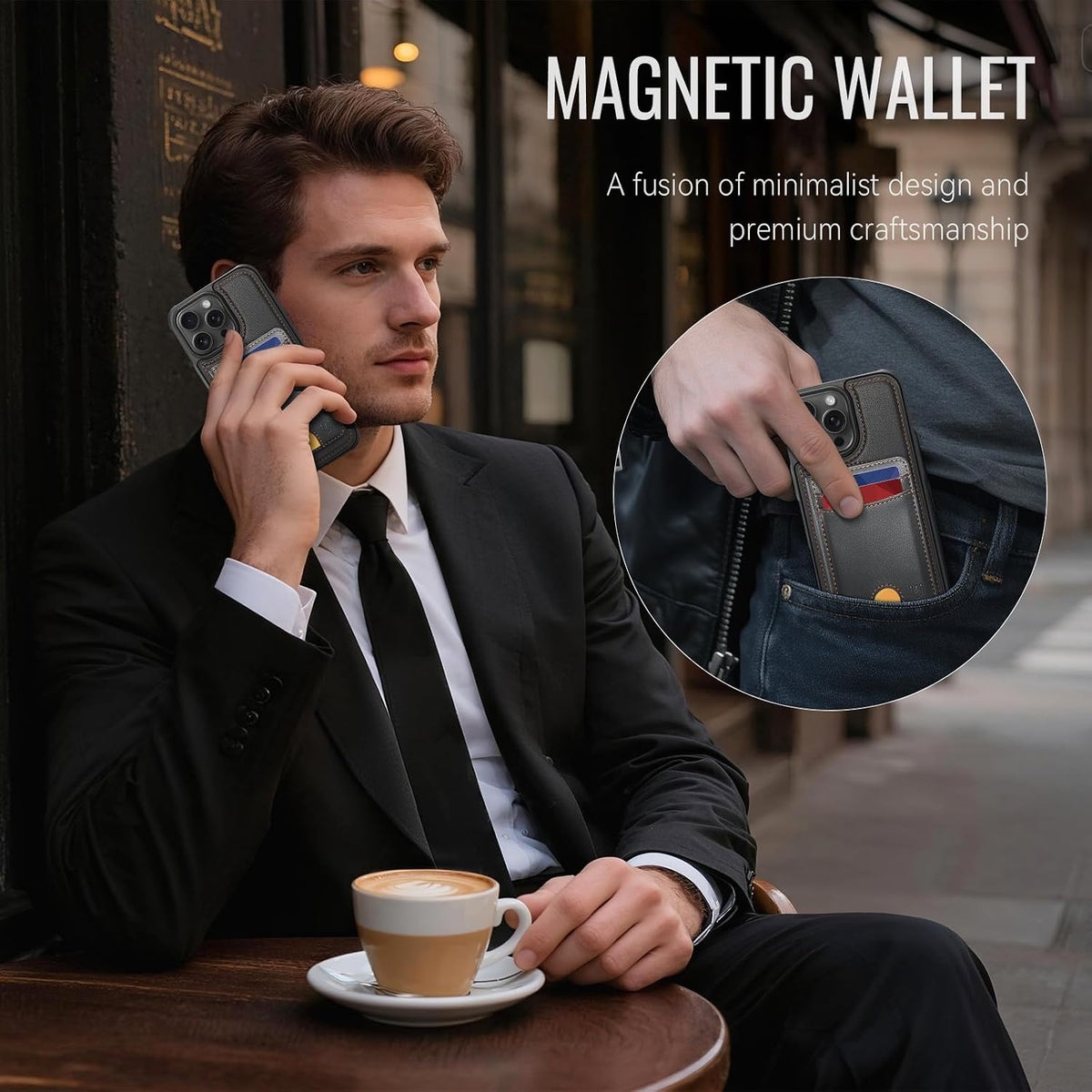 for iPhone 15 Pro Max Wallet Case Compatible with Magsafe, Black