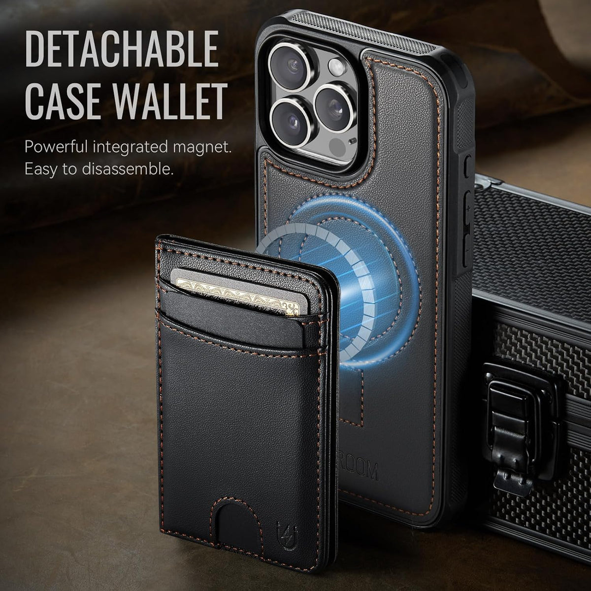 for iPhone 15 Pro Max Wallet Case Compatible with Magsafe, Black