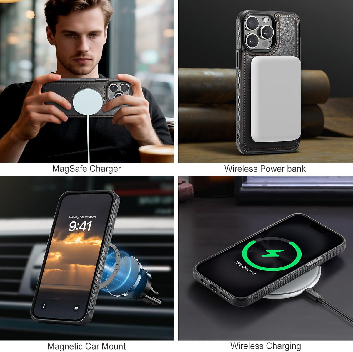 for iPhone 15 Pro Max Wallet Case Compatible with Magsafe, Black