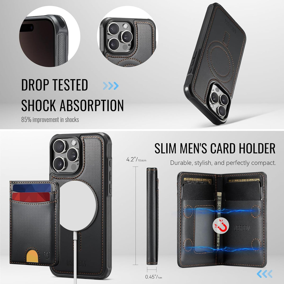 for iPhone 15 Pro Max Wallet Case Compatible with Magsafe, Black