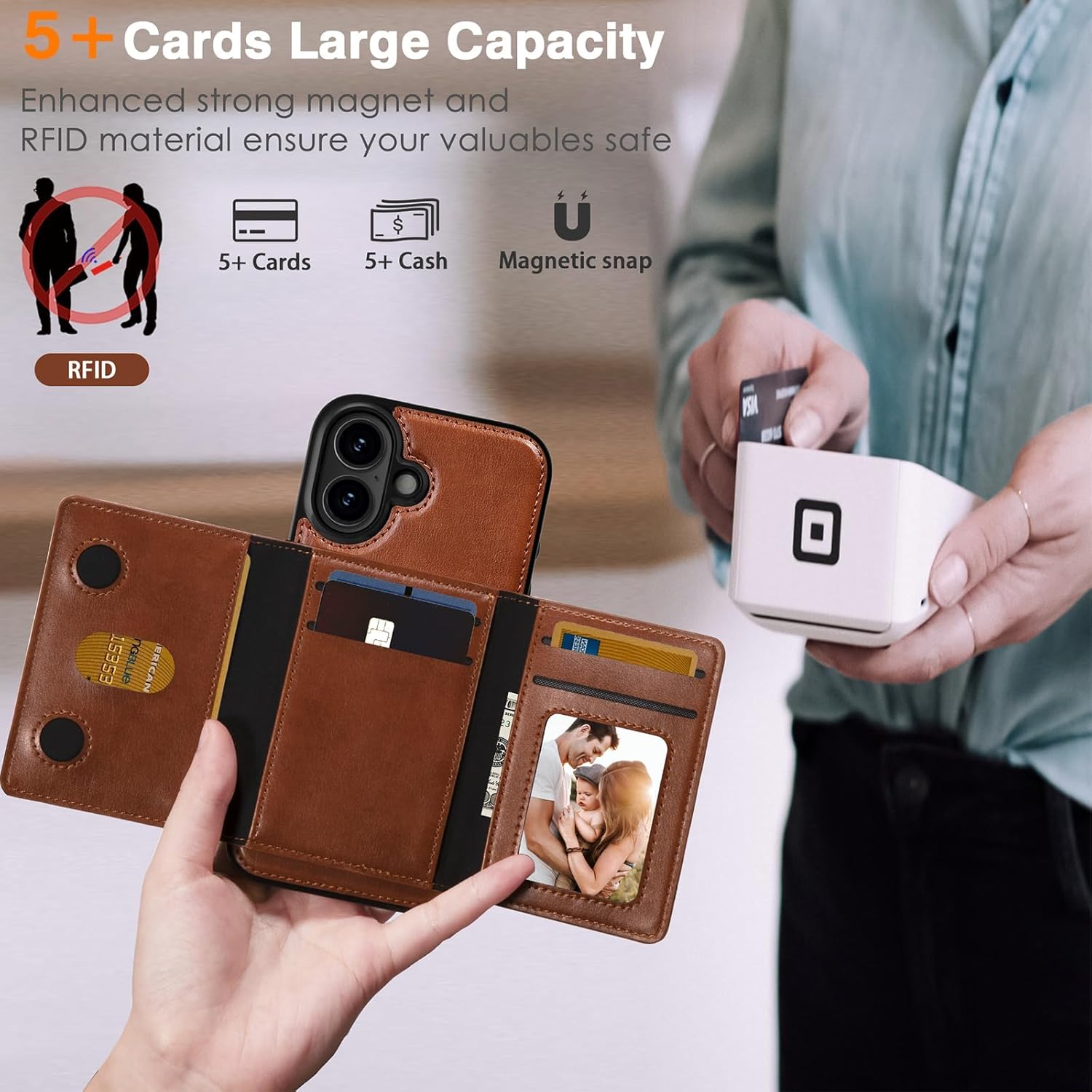 iPhone 16 Plus Leather Wallet Case with Airtag Holder, Magsafe & RFID Blocking - Abbycart