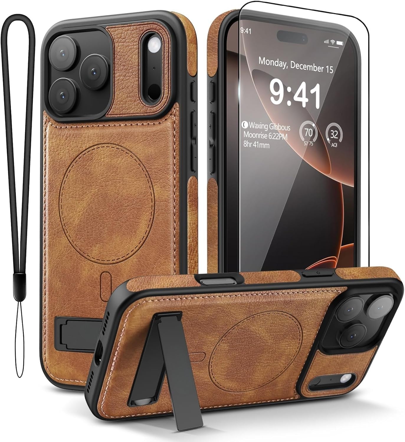 iPhone 17 Pro Max Leather Case with MagSafe Magnetic Kickstand