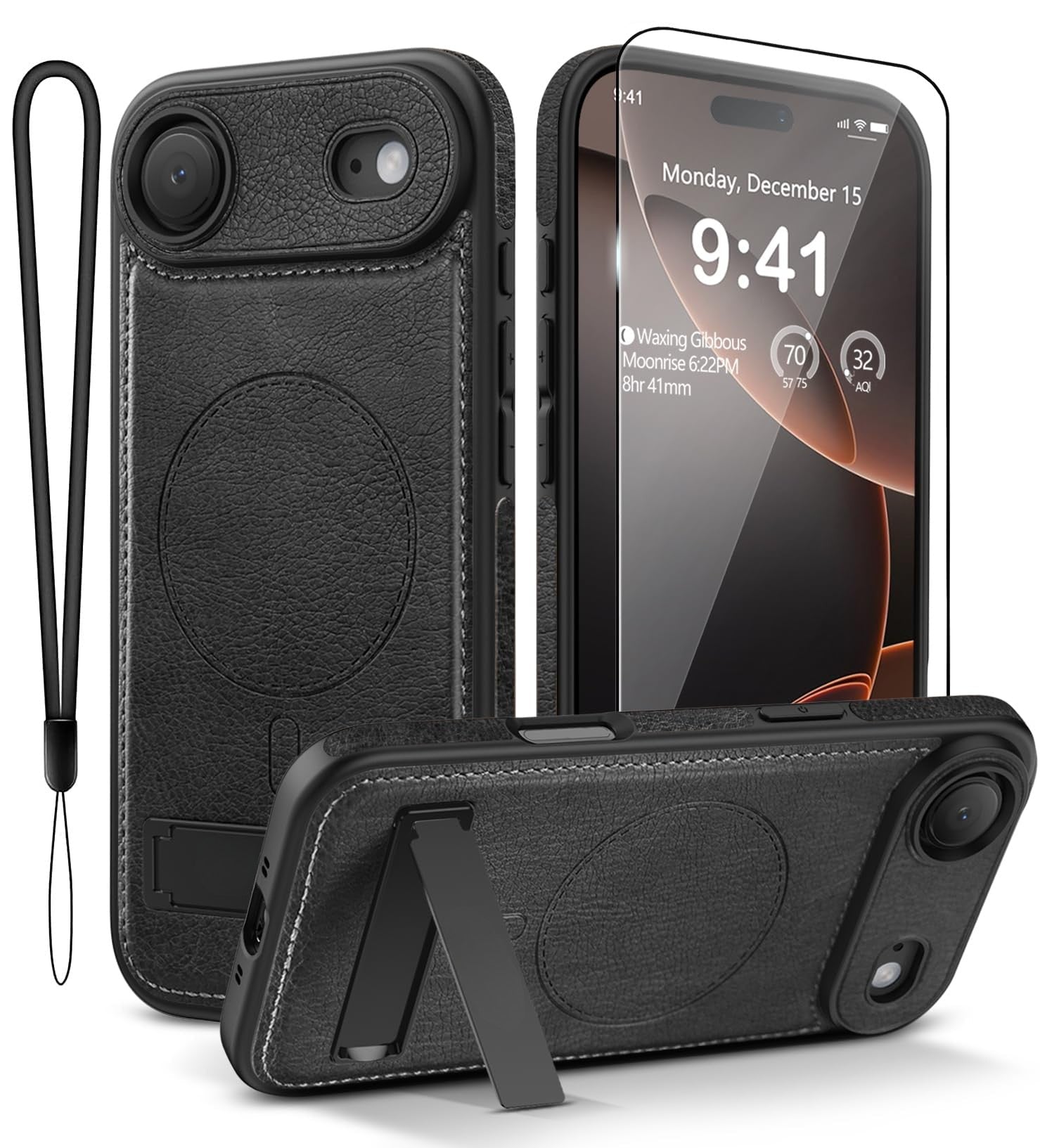 iPhone 17 Pro Max Leather Case with MagSafe Magnetic Kickstand