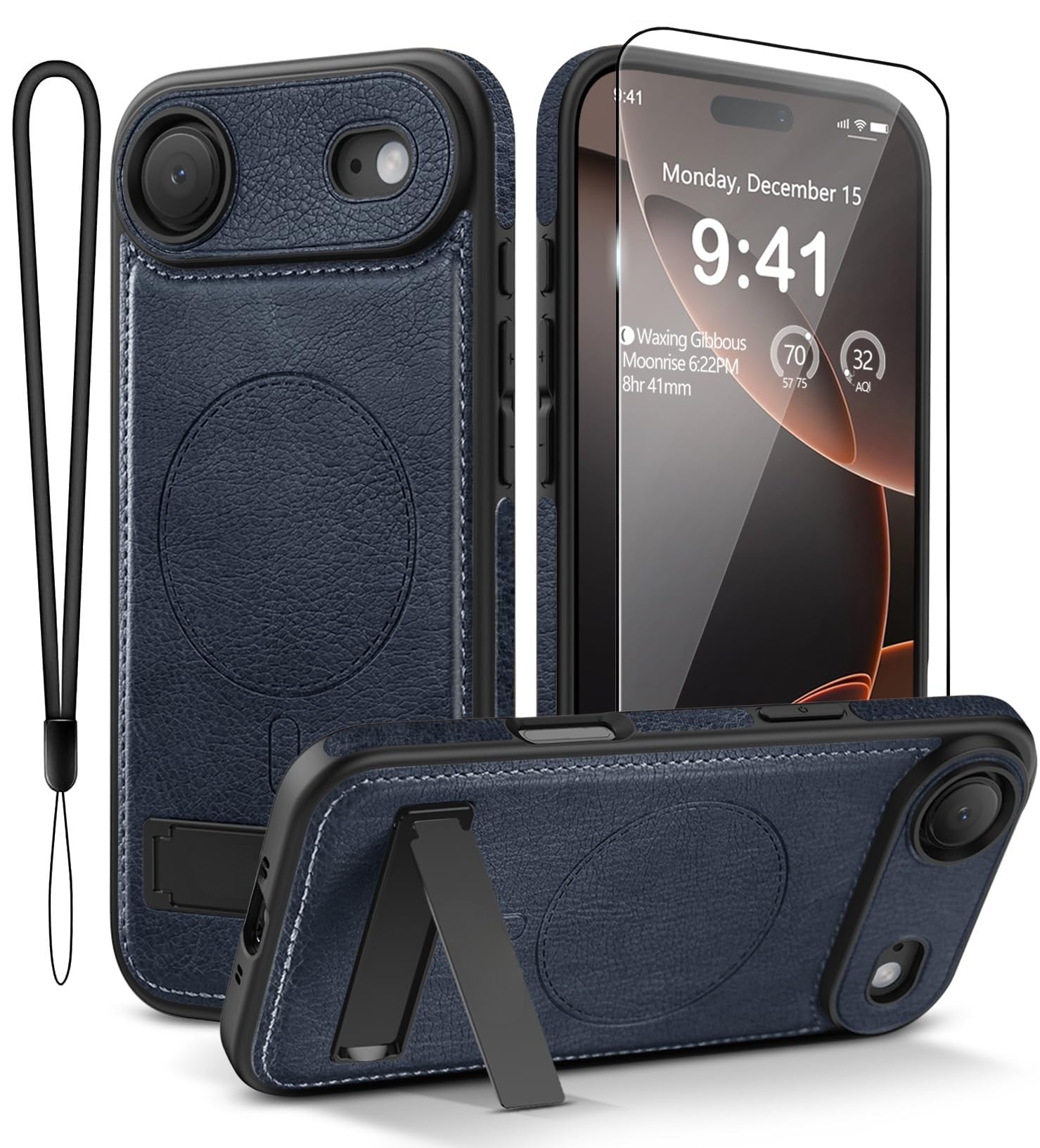iPhone 17 Pro Max Leather Case with MagSafe Magnetic Kickstand
