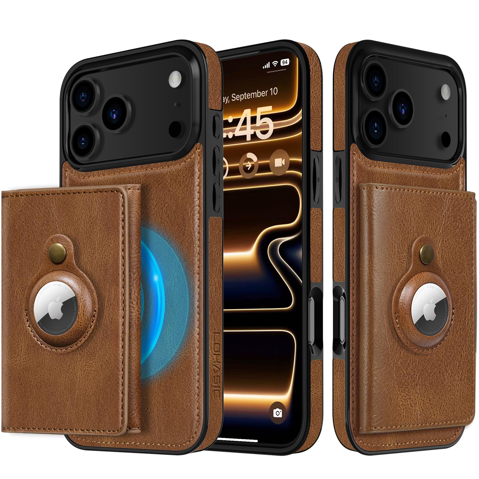 iPhone 17 Pro Max Wallet Case with AirTag Slot, RFID & MagSafe Kickstand