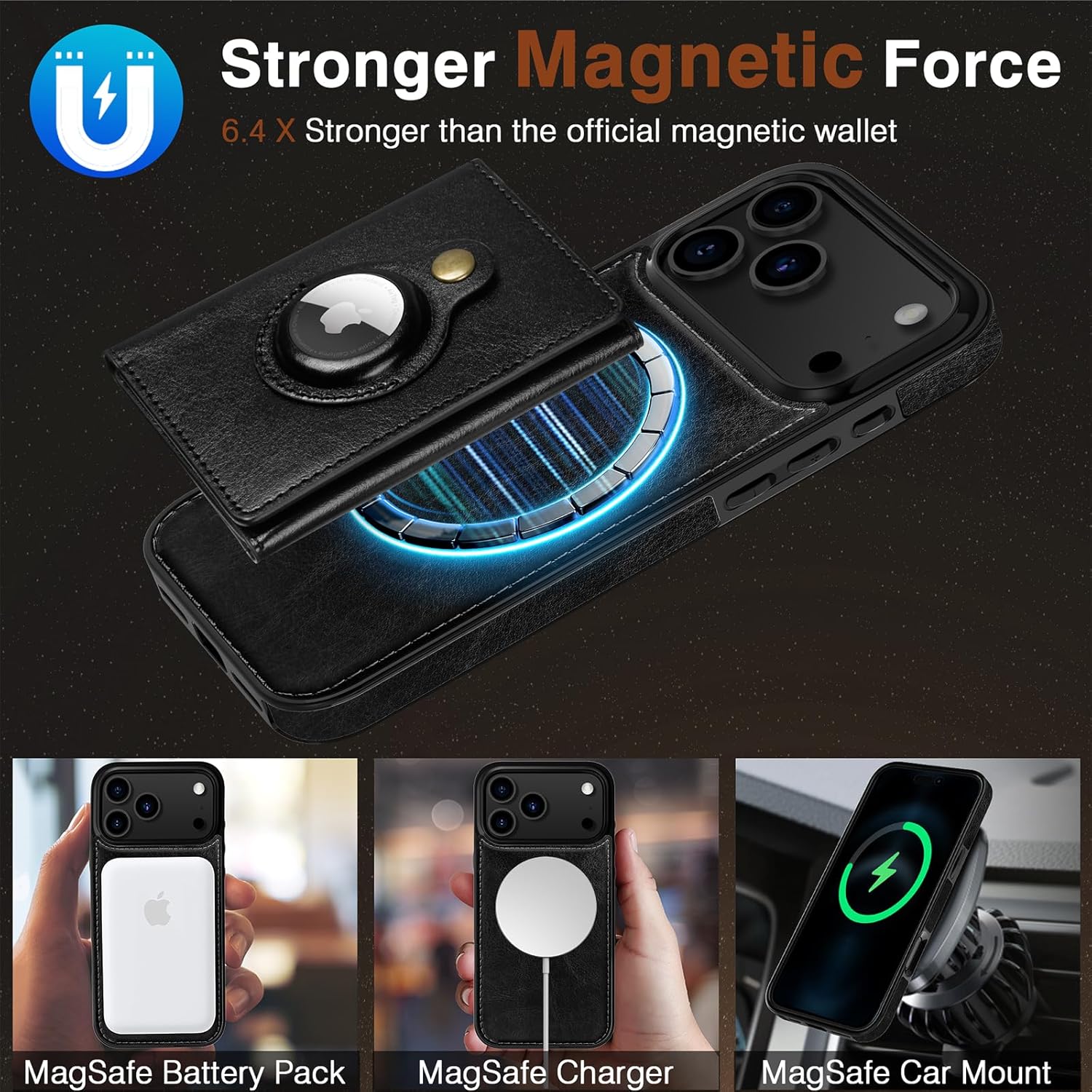 iPhone 17 Pro Max Wallet Case with AirTag Slot, RFID & MagSafe Kickstand - Abbycart