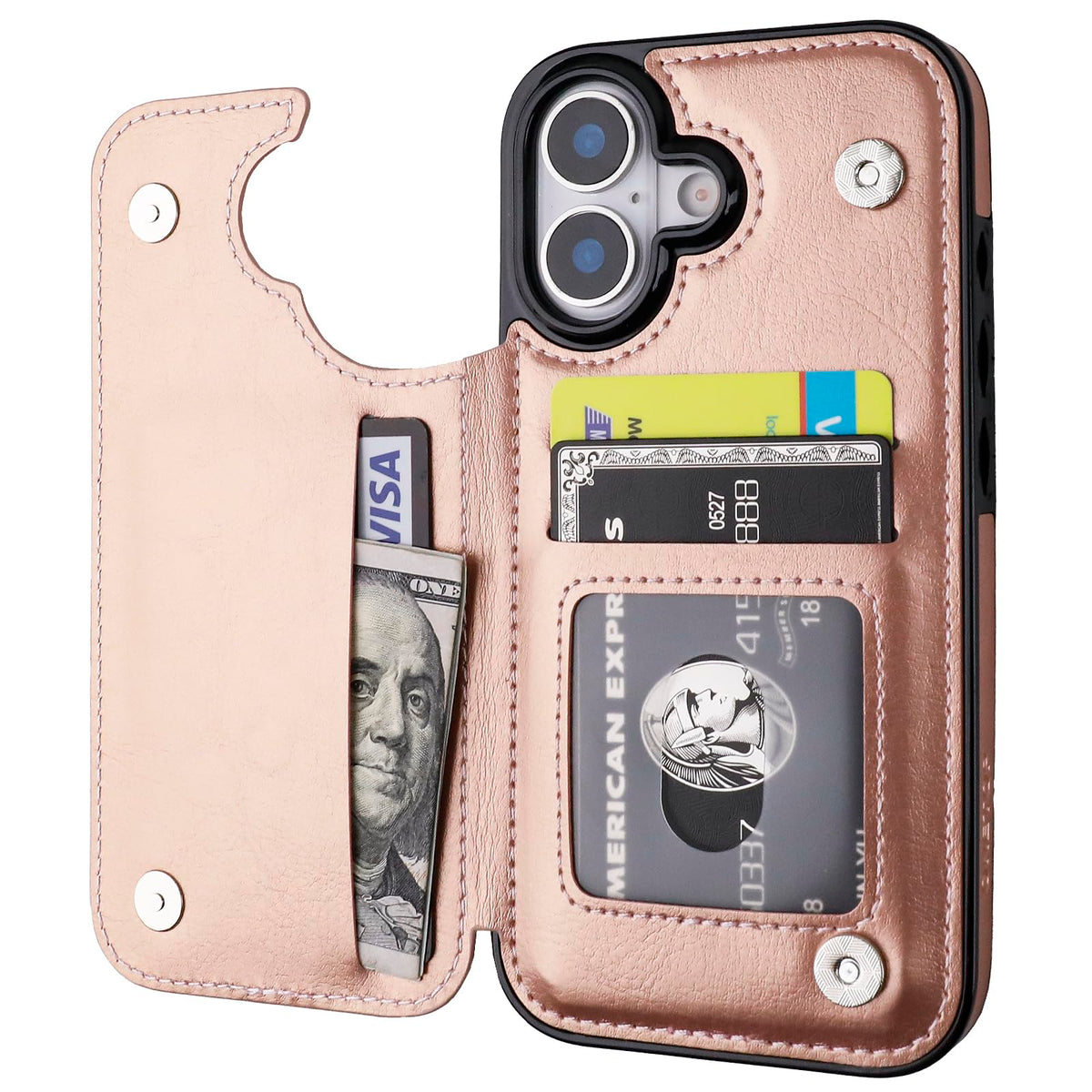 iPhone 17 Wallet Case with 3 Card Slots, Kickstand & PU Leather Cover