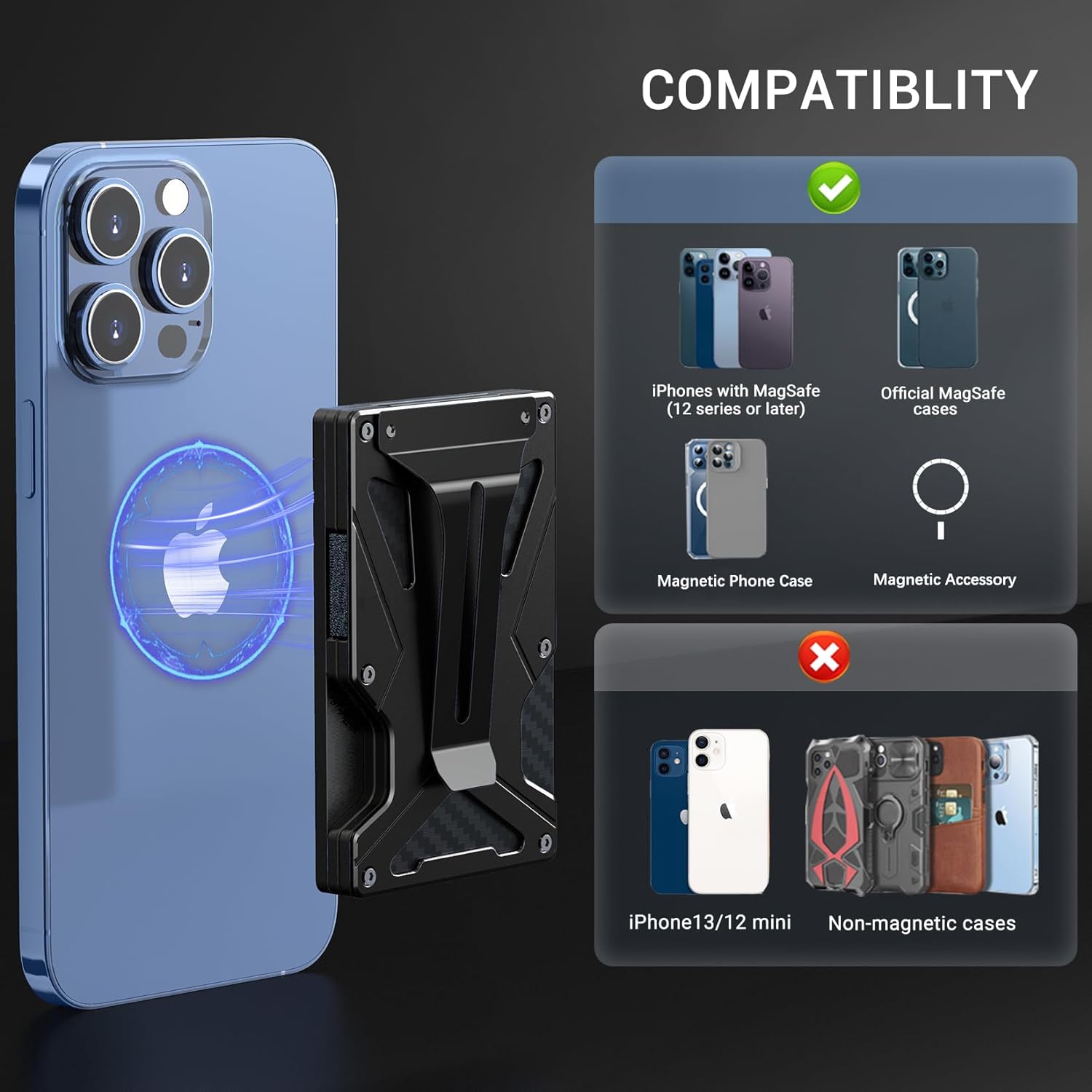 iPhone MagSafe Wallet Case with AirTag Holder - Secure Card and Money Clip for iPhone 12/13/14/15 - Abbycart