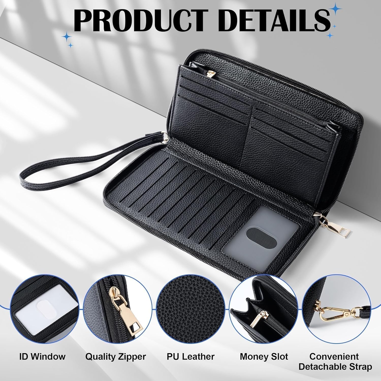 Large RFID Blocking Women’s Clutch Wallet with Wrist Strap & Zipper