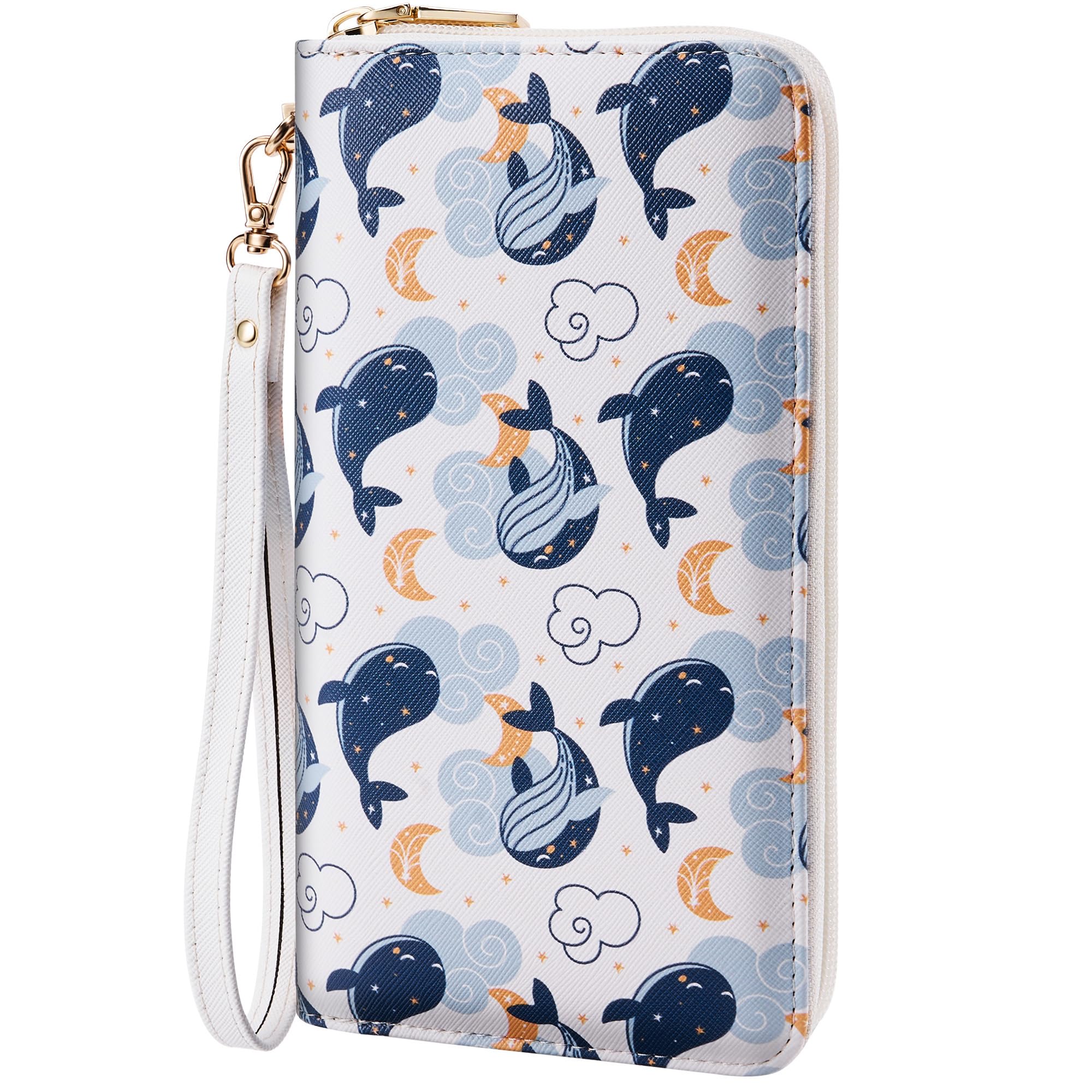 Large RFID Blocking Women’s Clutch Wallet with Wrist Strap & Zipper