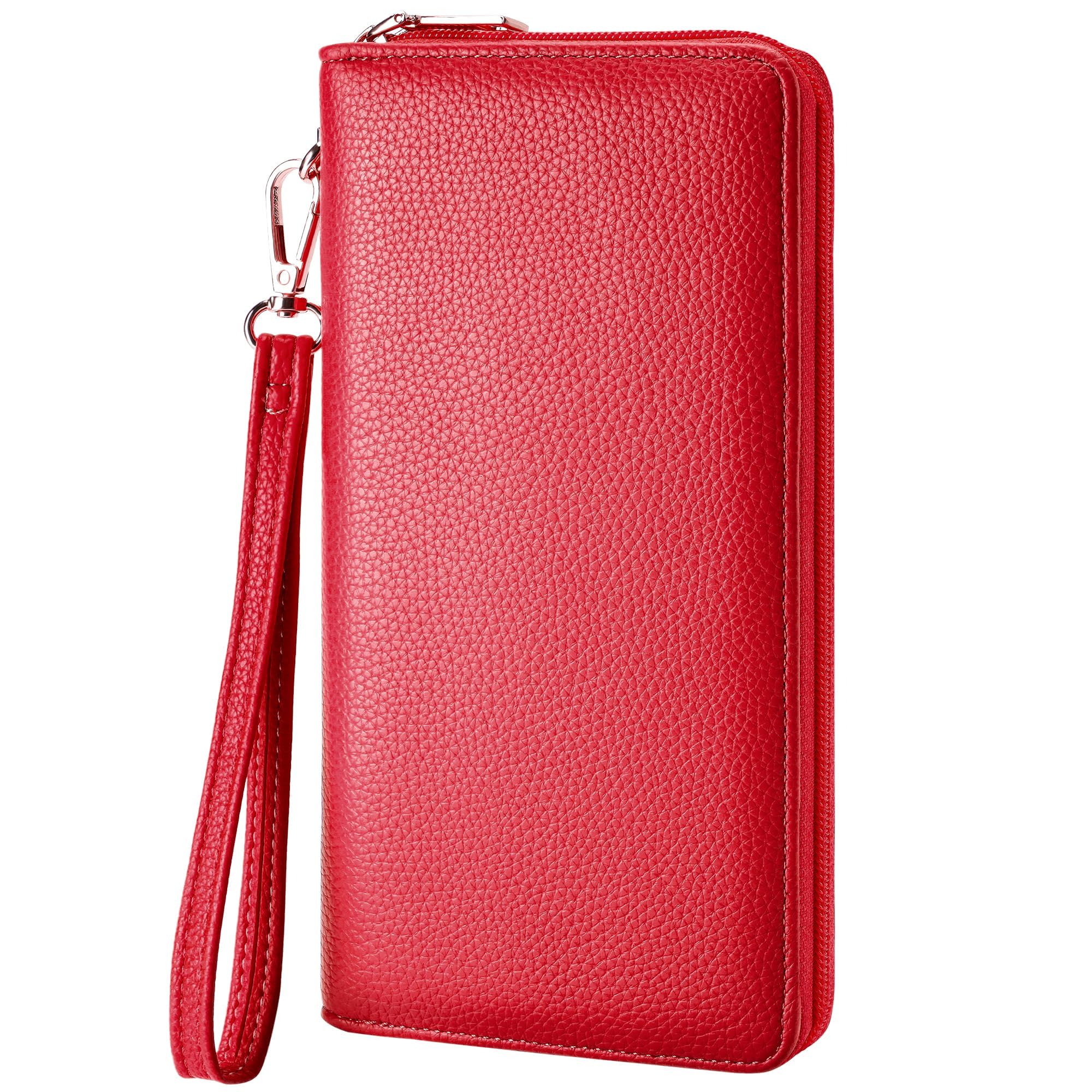 Large RFID Blocking Women’s Clutch Wallet with Wrist Strap & Zipper