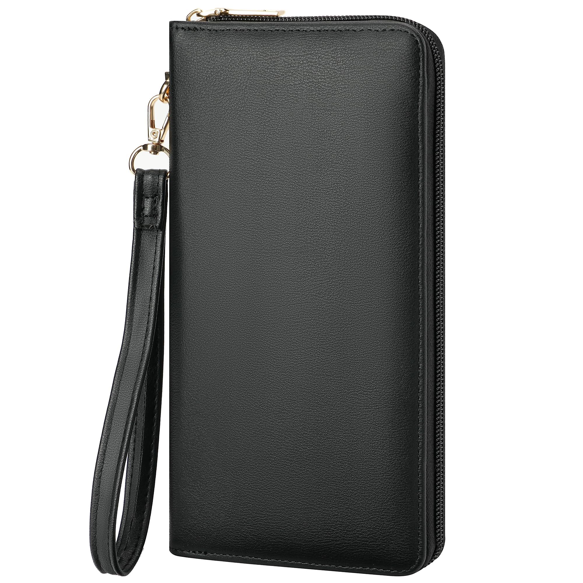 Large RFID Blocking Women’s Clutch Wallet with Wrist Strap & Zipper