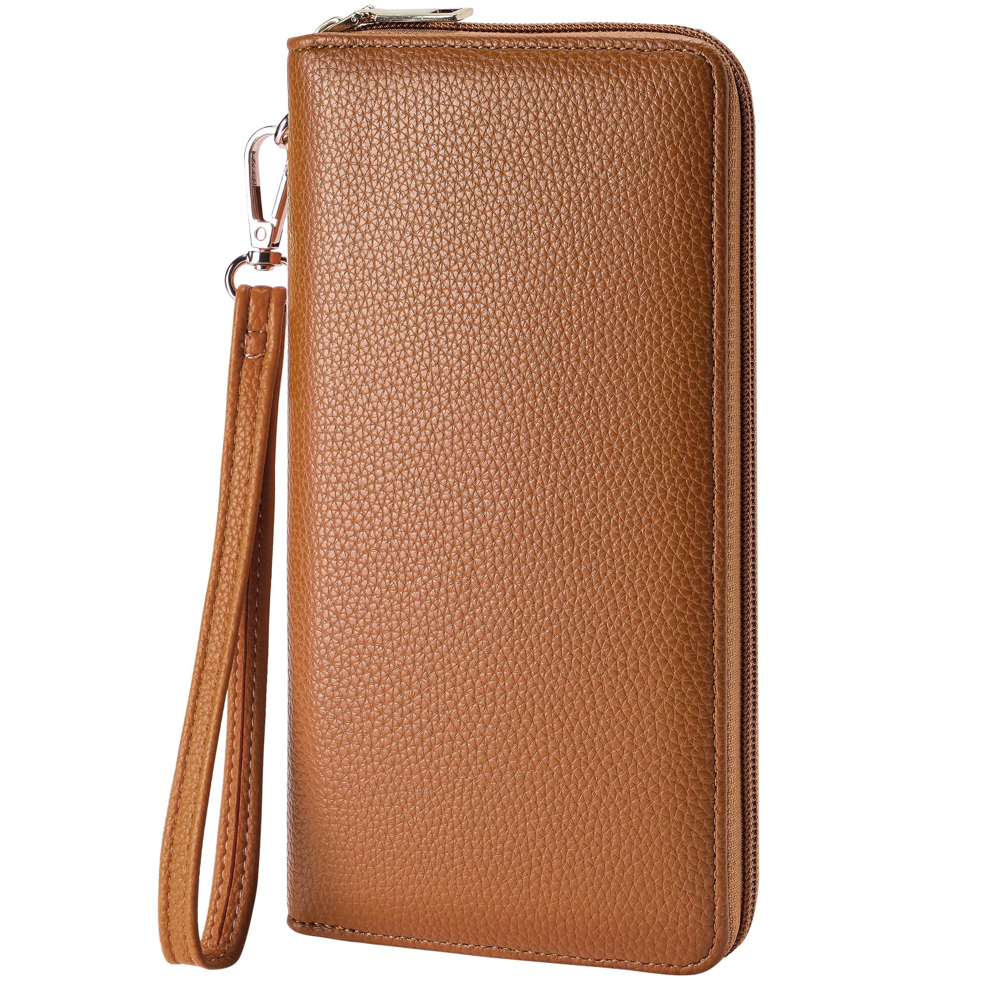 Large RFID Blocking Women’s Clutch Wallet with Wrist Strap & Zipper