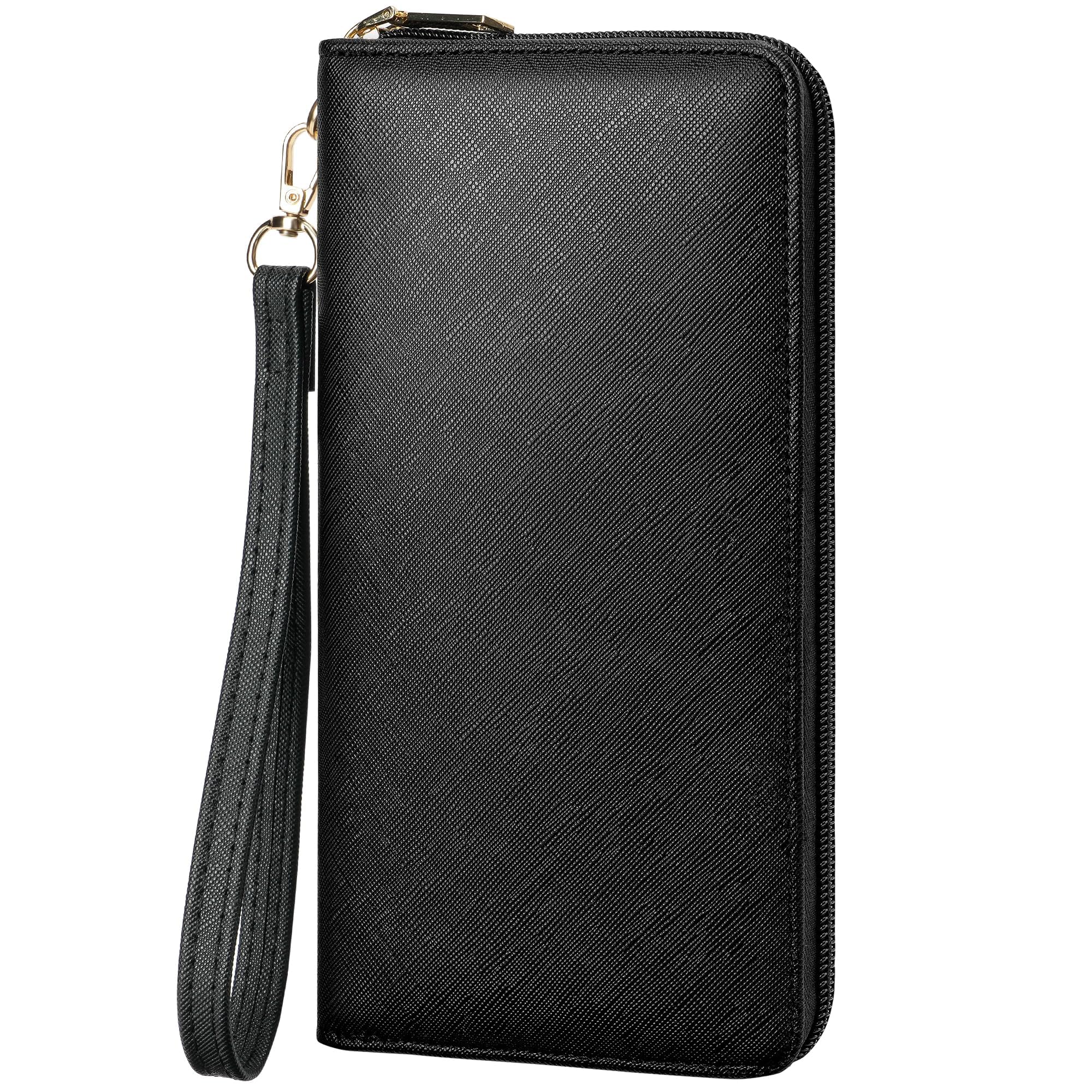 Large RFID Blocking Women’s Clutch Wallet with Wrist Strap & Zipper