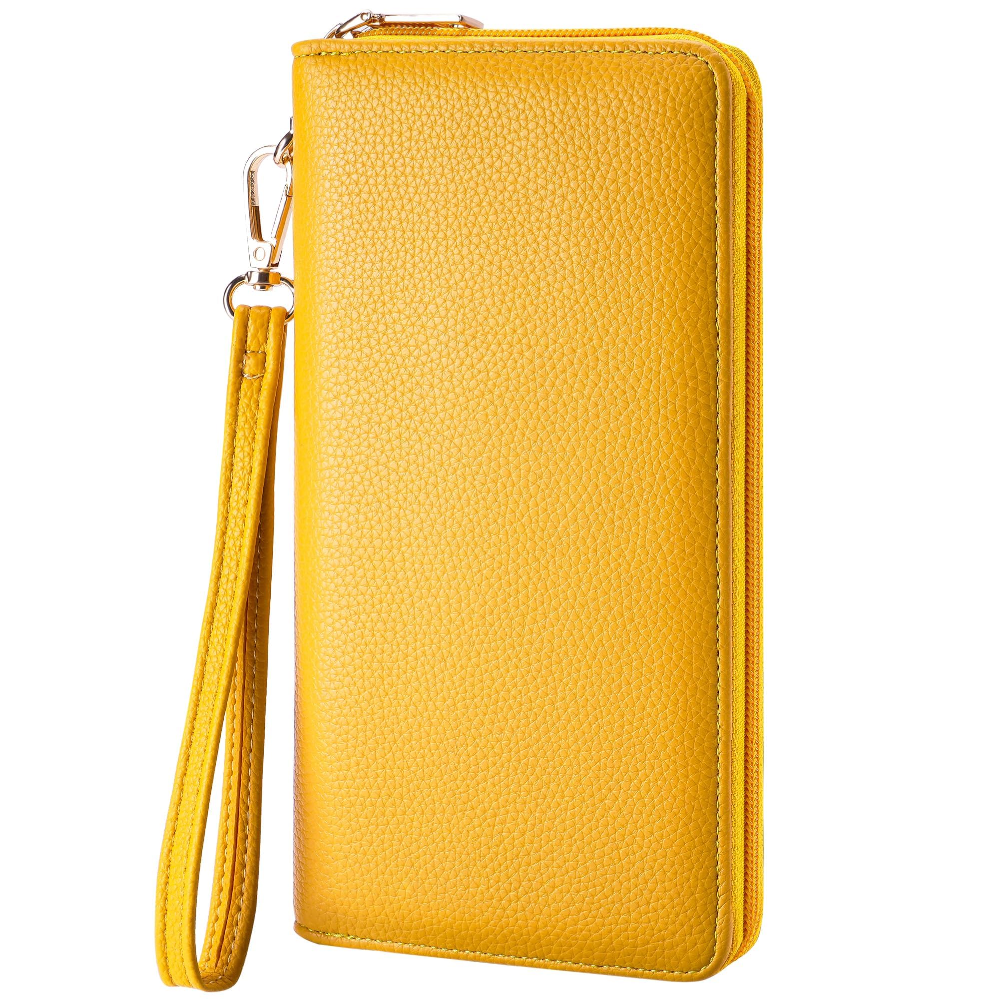 Large RFID Blocking Women’s Clutch Wallet with Wrist Strap & Zipper