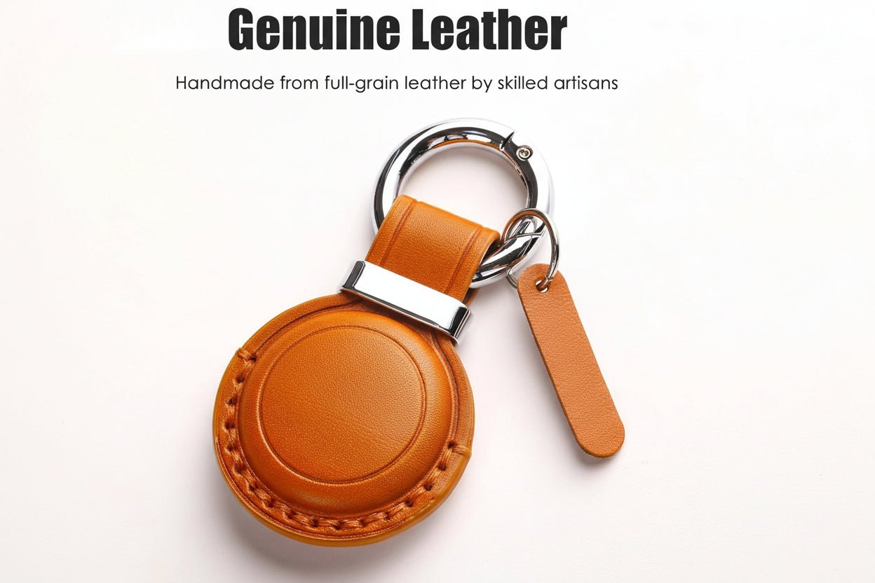 Leather Air Tag Key chain Holder Durable Case with Ring Clip