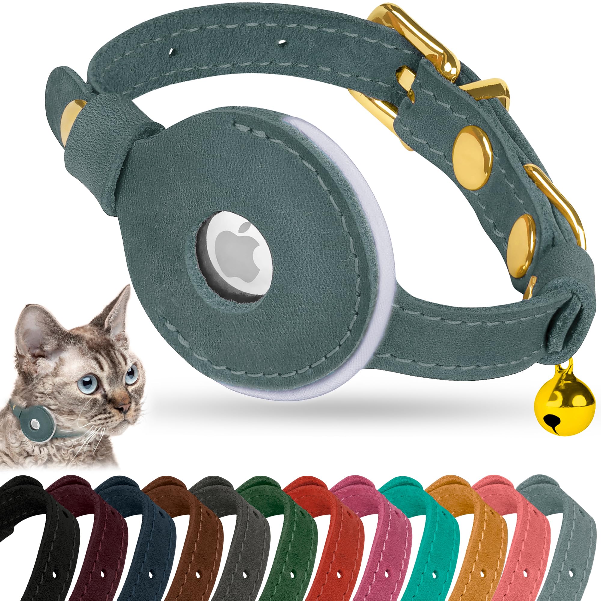 AirTag Cat Collar – Leather Collar with AirTag Holder for Cats & Small Dogs