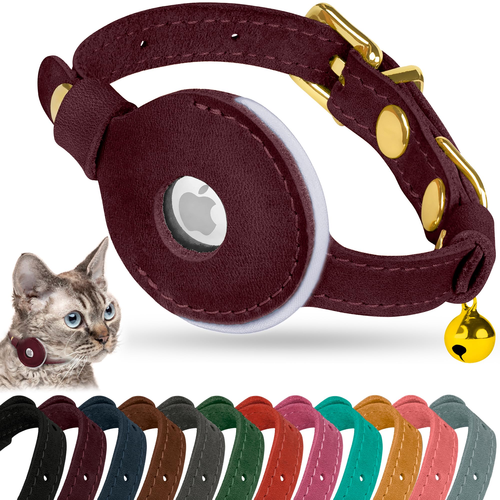 AirTag Cat Collar – Leather Collar with AirTag Holder for Cats & Small Dogs