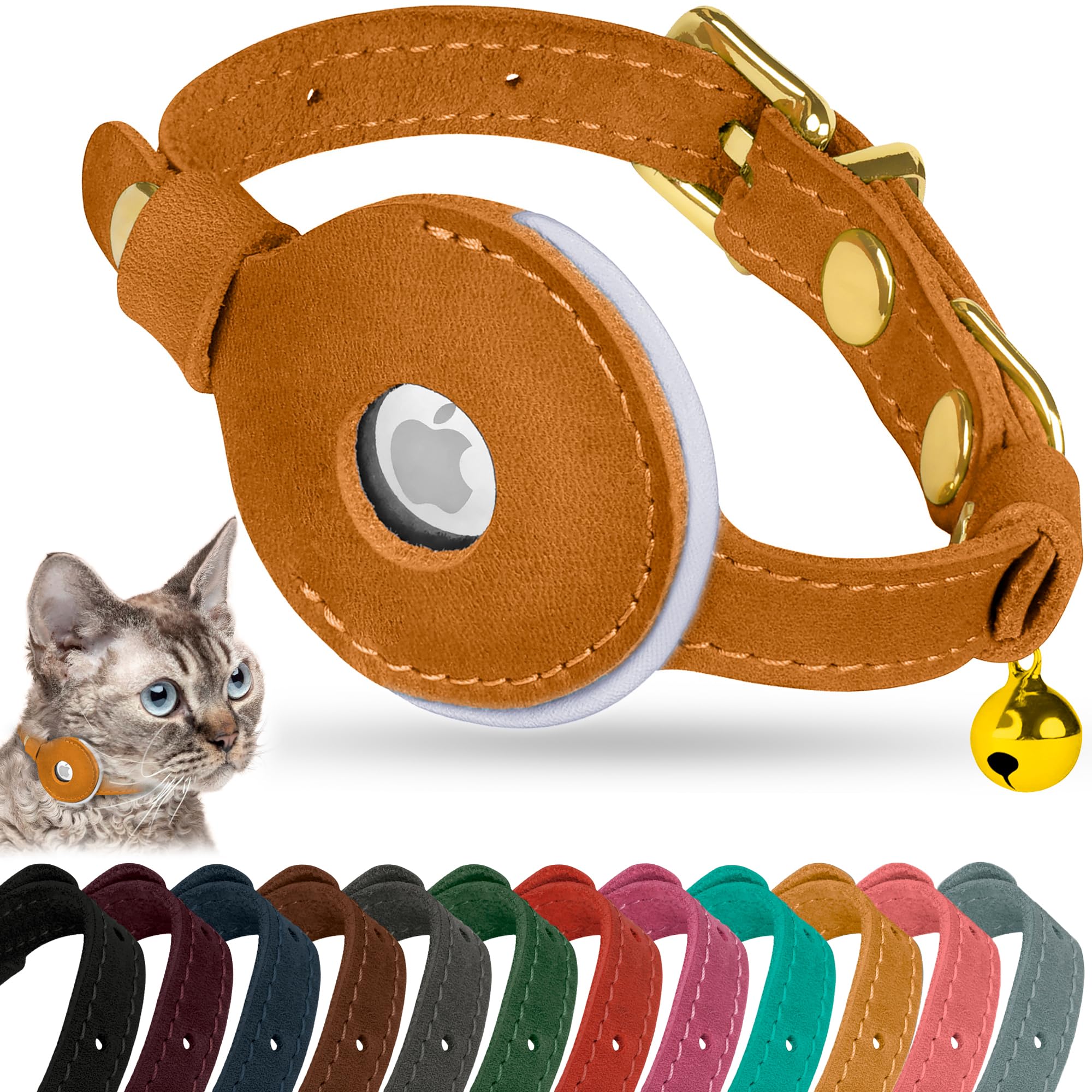 AirTag Cat Collar – Leather Collar with AirTag Holder for Cats & Small Dogs