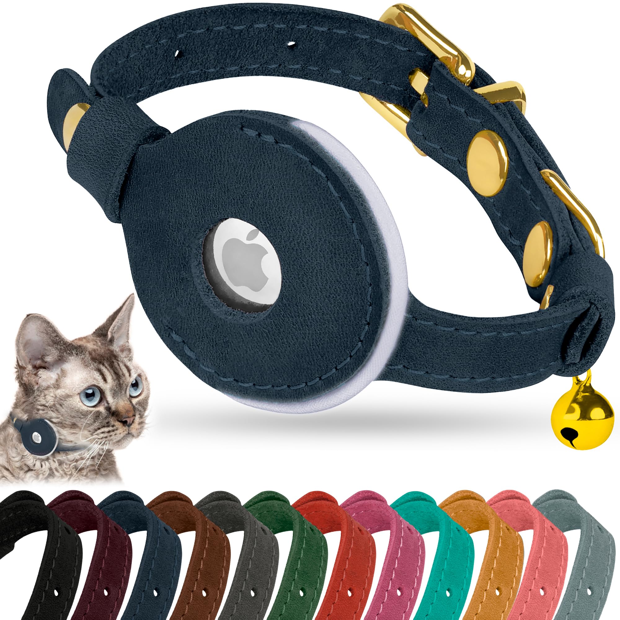 AirTag Cat Collar – Leather Collar with AirTag Holder for Cats & Small Dogs
