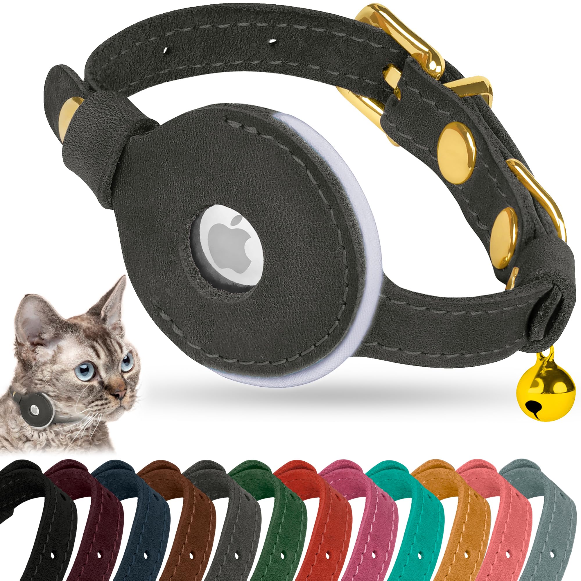 AirTag Cat Collar – Leather Collar with AirTag Holder for Cats & Small Dogs