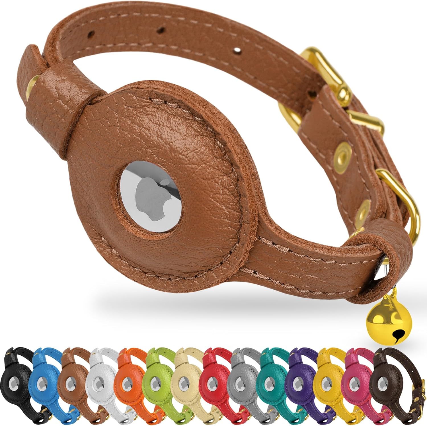 Leather AirTag Cat Collar with Bell - GPS Tracker for Cats & Small Dogs - Abbycart