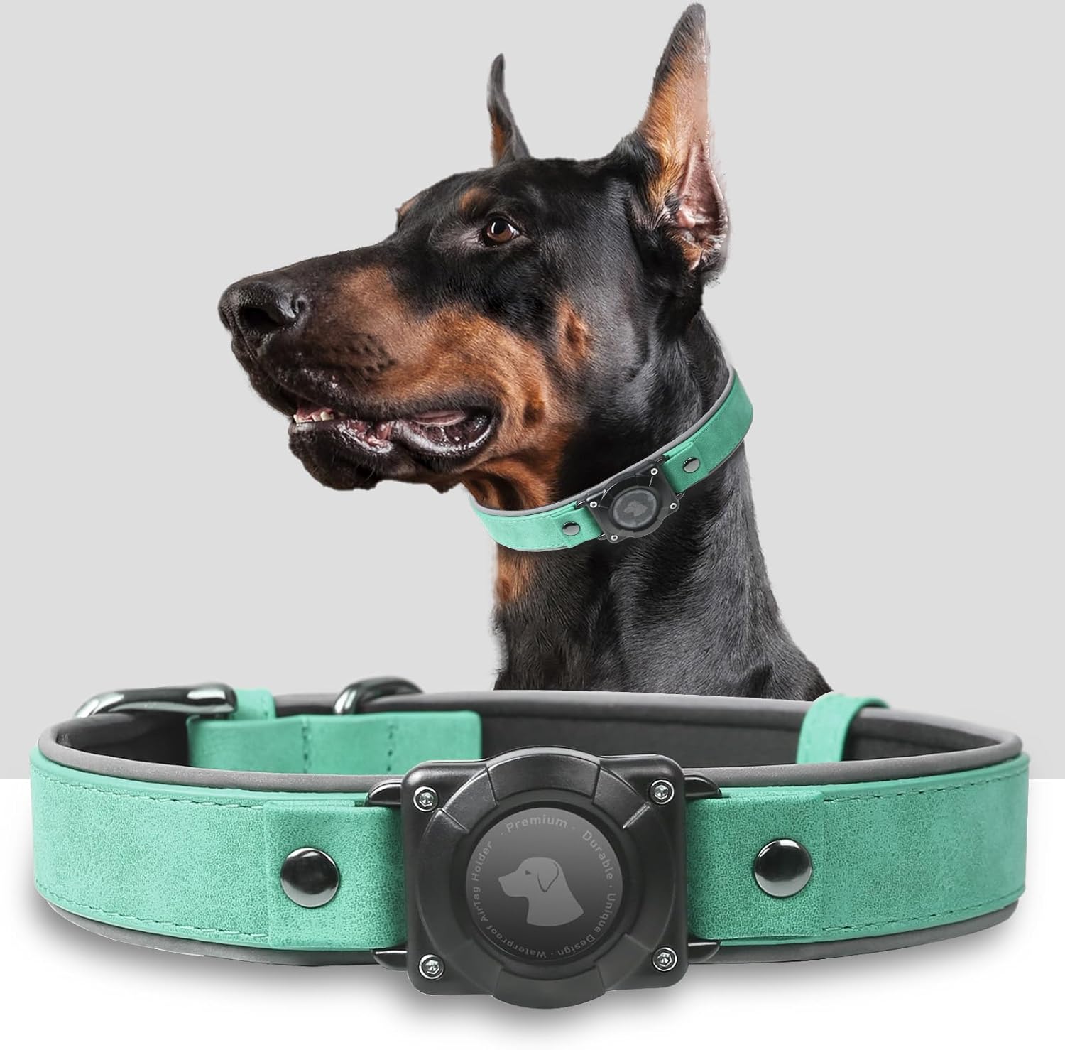 Leather AirTag Dog Collar – Waterproof, Reflective & Adjustable GPS Tracker for Medium and Large Dogs - Abbycart