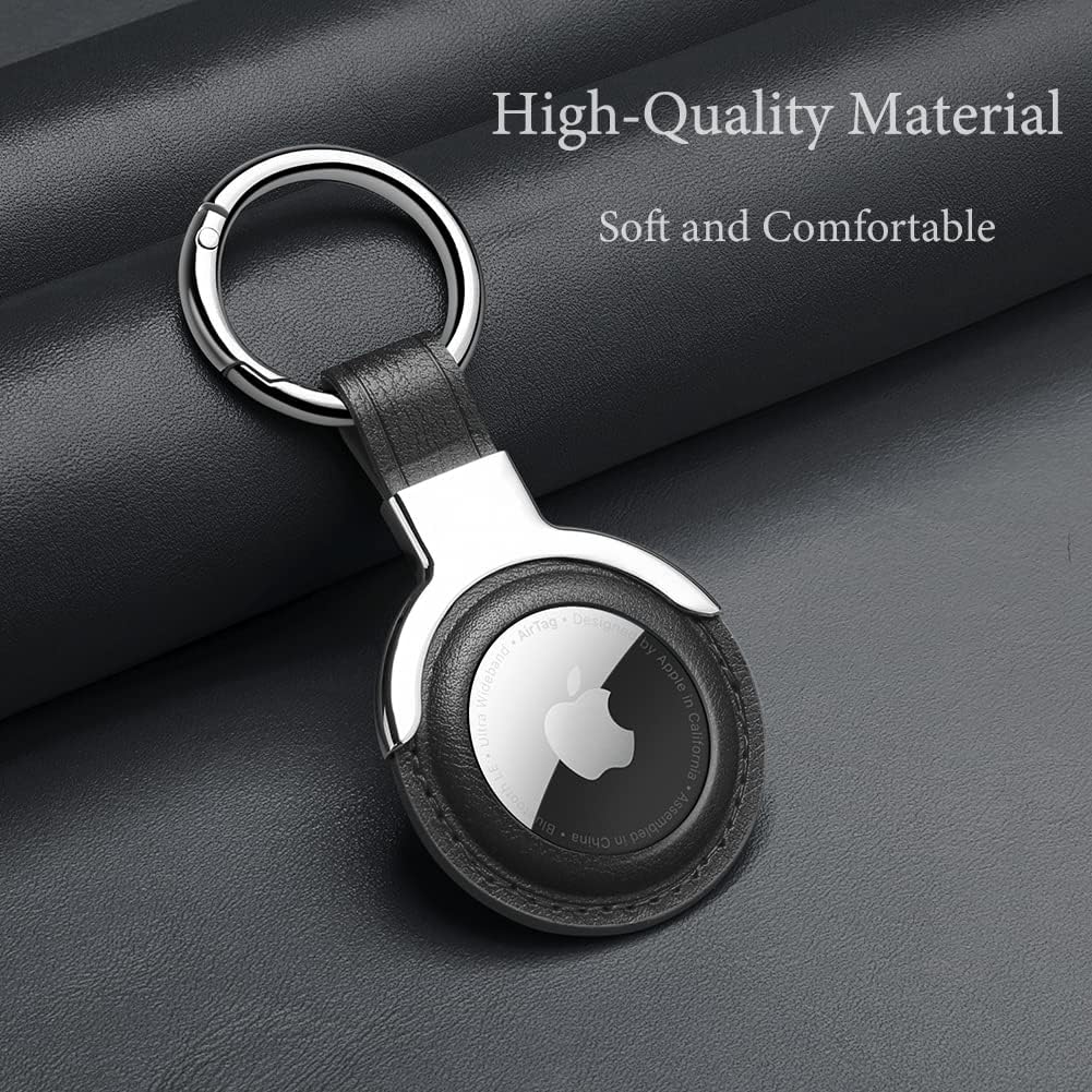 Leather AirTag Keychain Case, Protective Loop Holder with Snap Closure for Keys, Luggage, Pet Collar & Bags