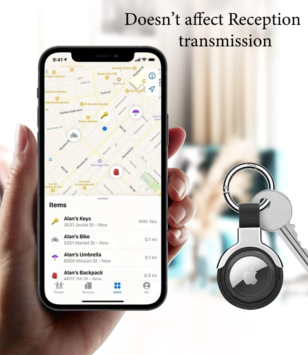 Leather AirTag Keychain Case, Protective Loop Holder with Snap Closure for Keys, Luggage, Pet Collar & Bags