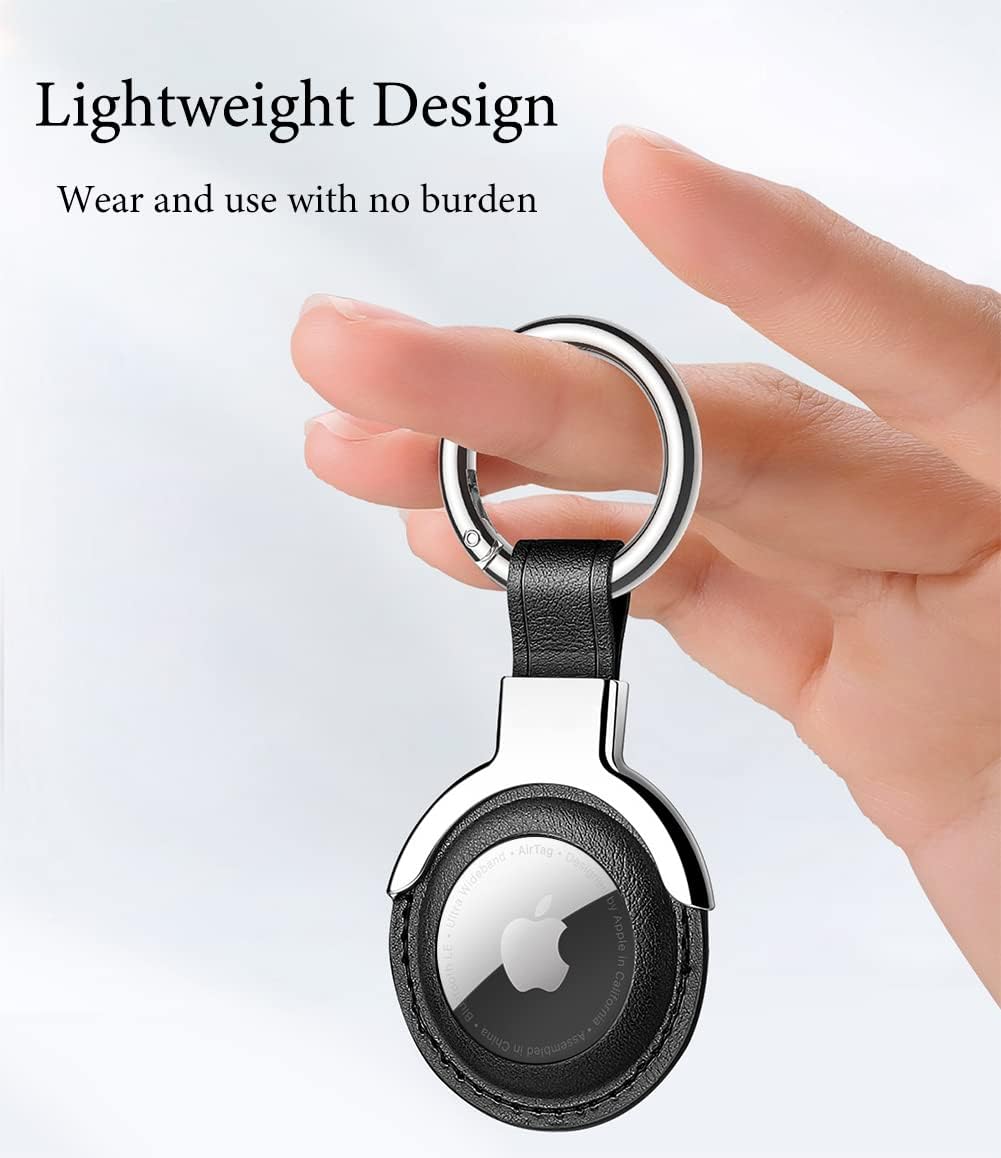 Leather AirTag Keychain Case, Protective Loop Holder with Snap Closure for Keys, Luggage, Pet Collar & Bags