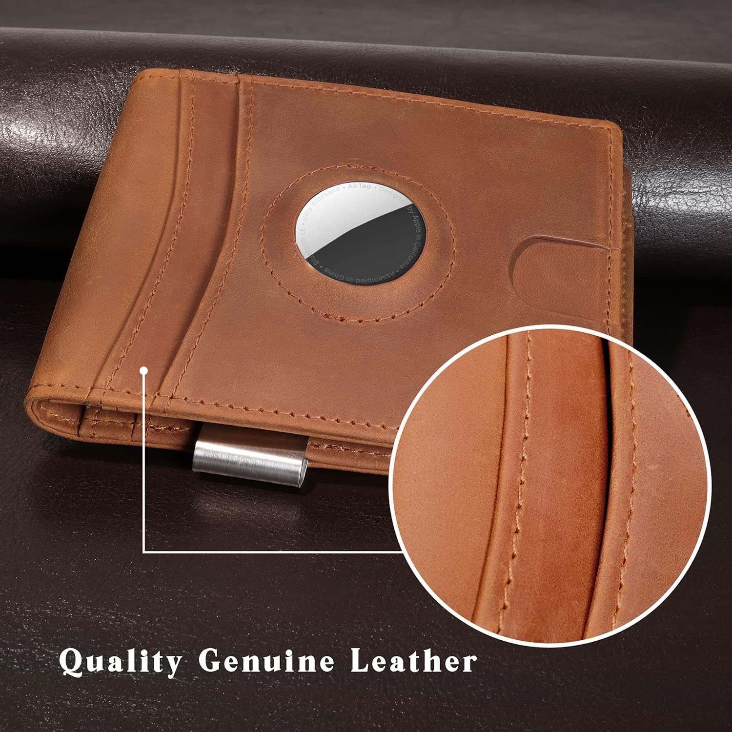 Leather Airtag Wallet for Men with RFID Blocking and Money Clip – Minimalist Design, 12 Card Slots - Abbycart