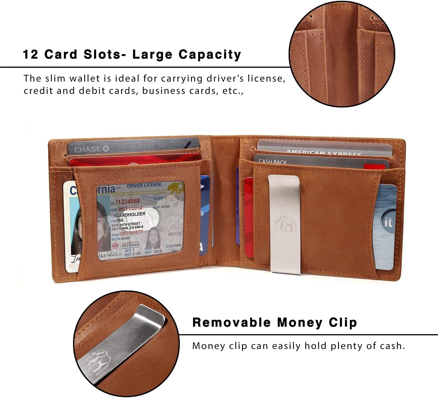 Leather Airtag Wallet for Men with RFID Blocking and Money Clip – Minimalist Design, 12 Card Slots - Abbycart