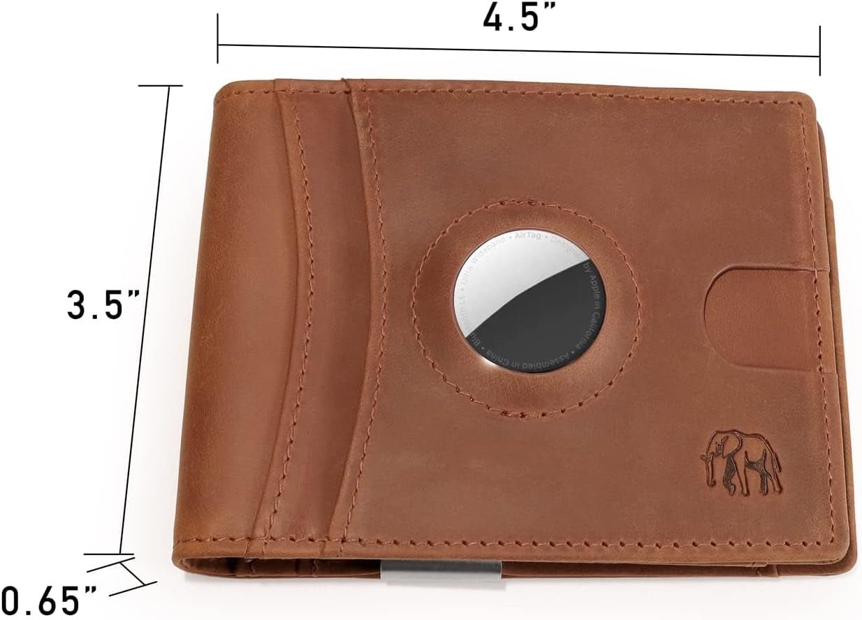 Leather Airtag Wallet for Men with RFID Blocking and Money Clip – Minimalist Design, 12 Card Slots - Abbycart