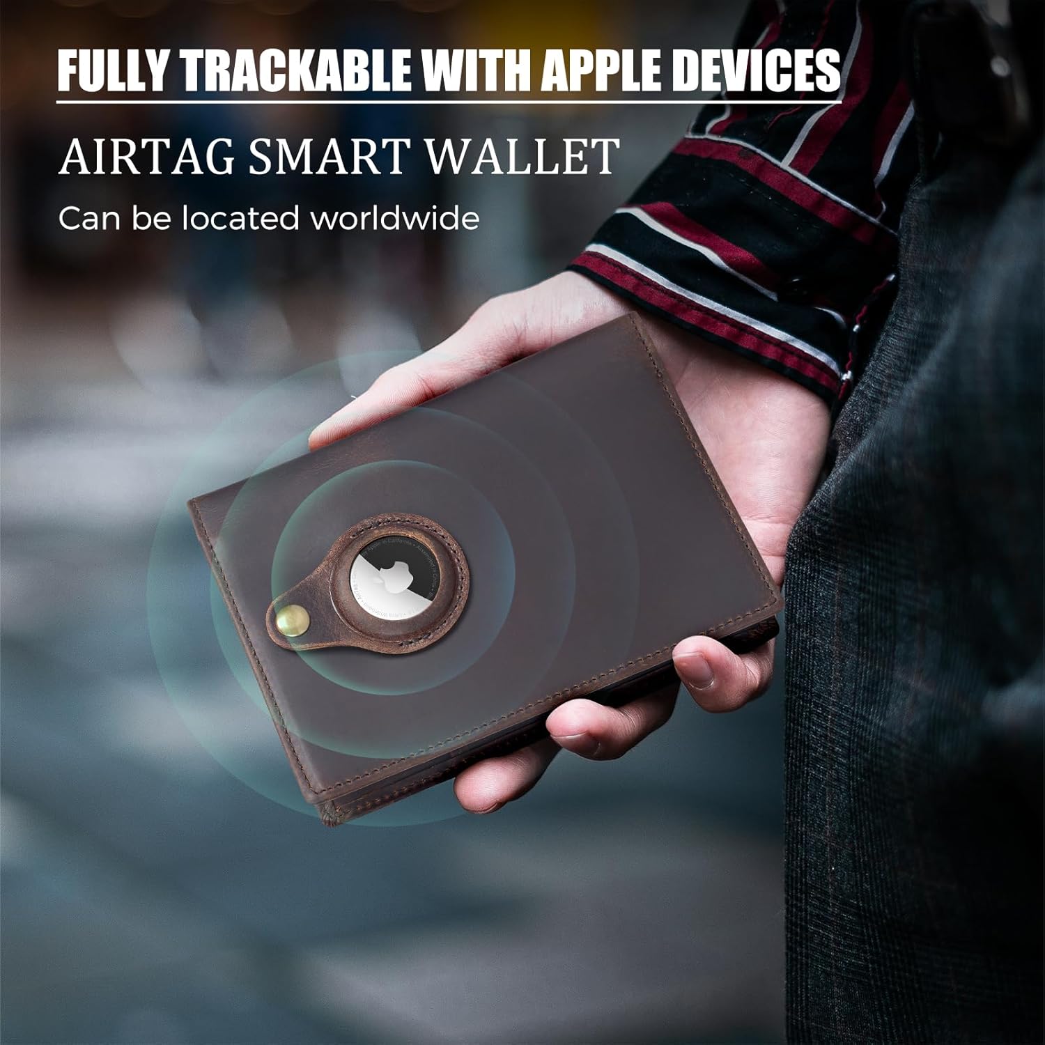 Leather Passport Holder Air Tag Slot RFID Slim Bifold Wallet