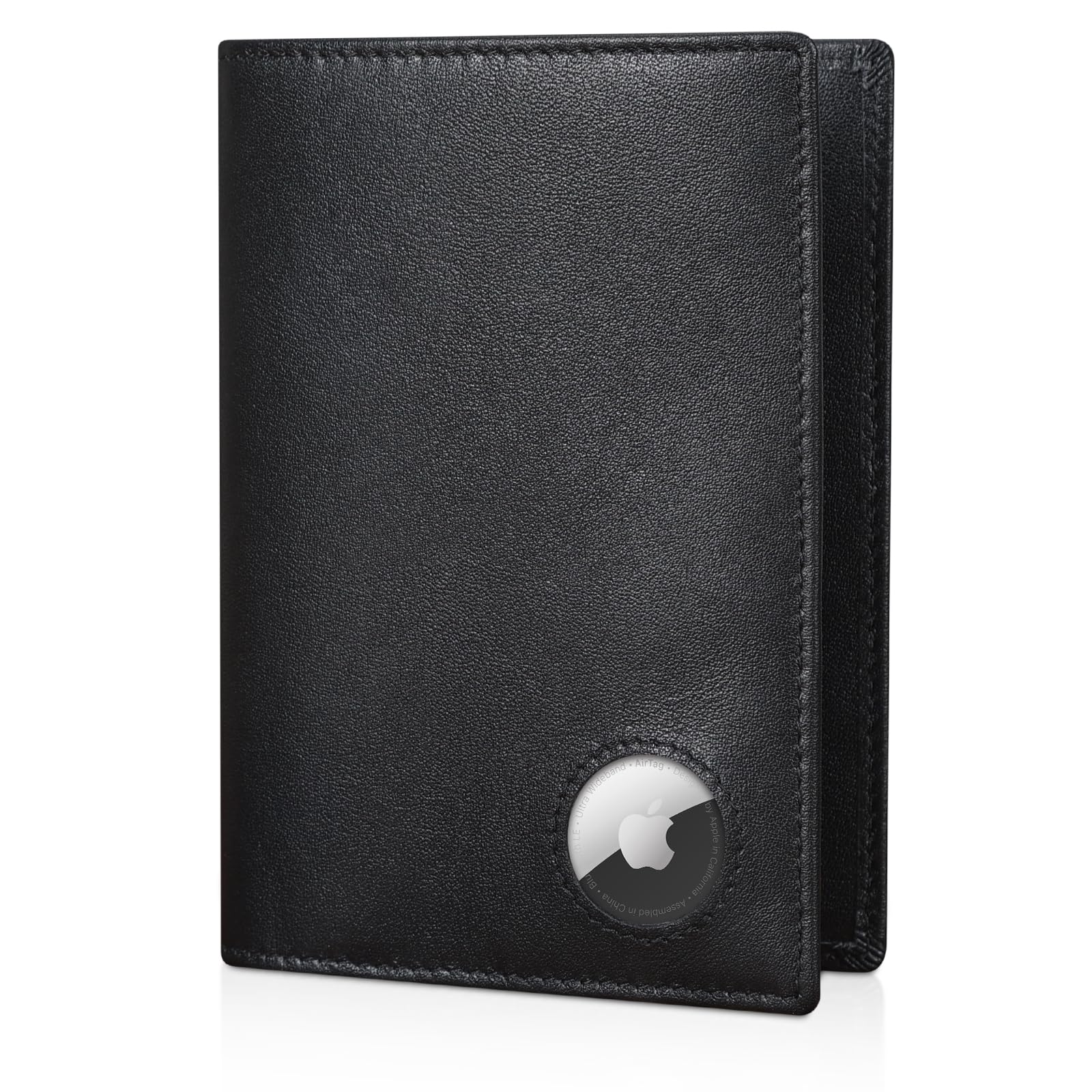 Leather Passport Holder Air Tag Slot RFID Slim Bifold Wallet