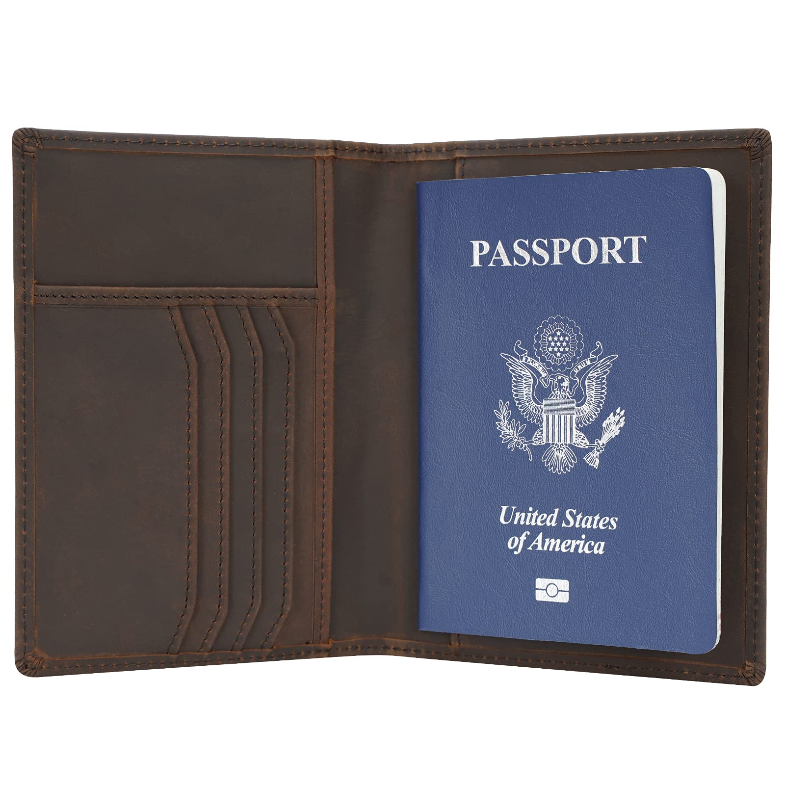 Leather Passport Holder Air Tag Slot RFID Slim Bifold Wallet
