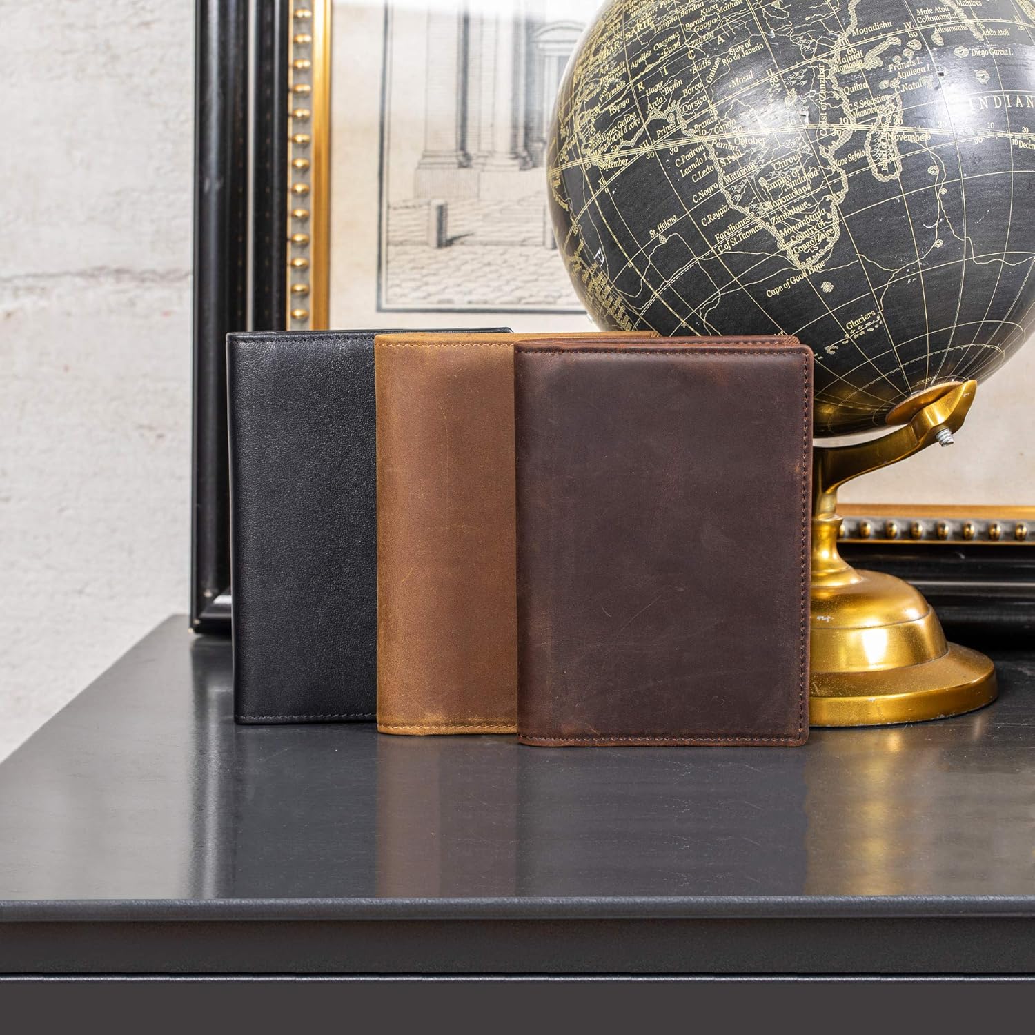Leather Passport Holder Air Tag Slot RFID Slim Bifold Wallet