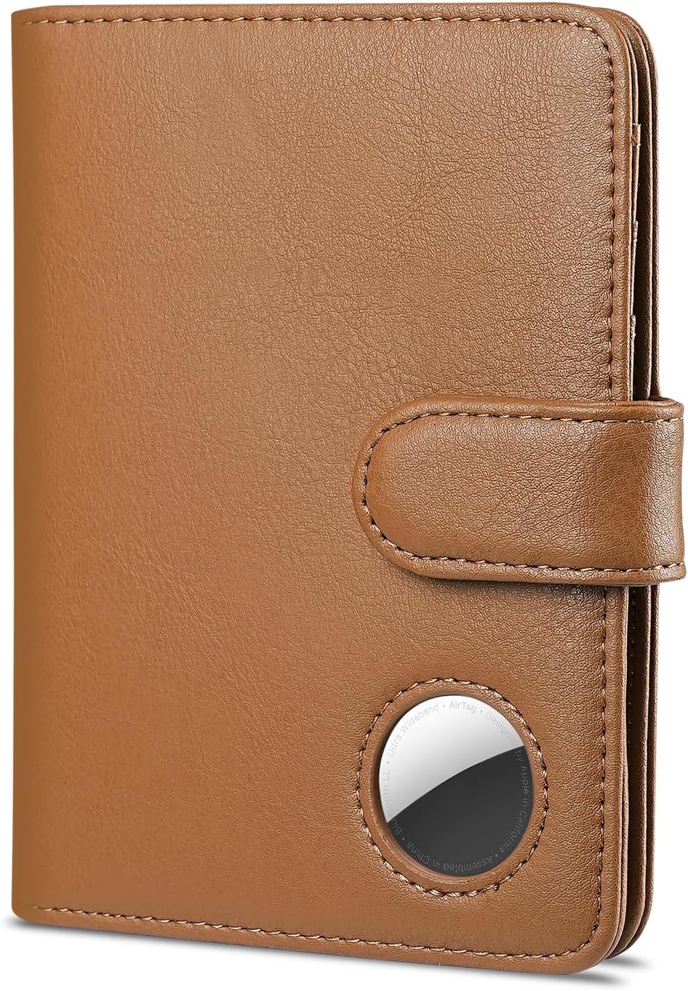 Leather Passport Holder RFID Travel Wallet with AirTag Slot