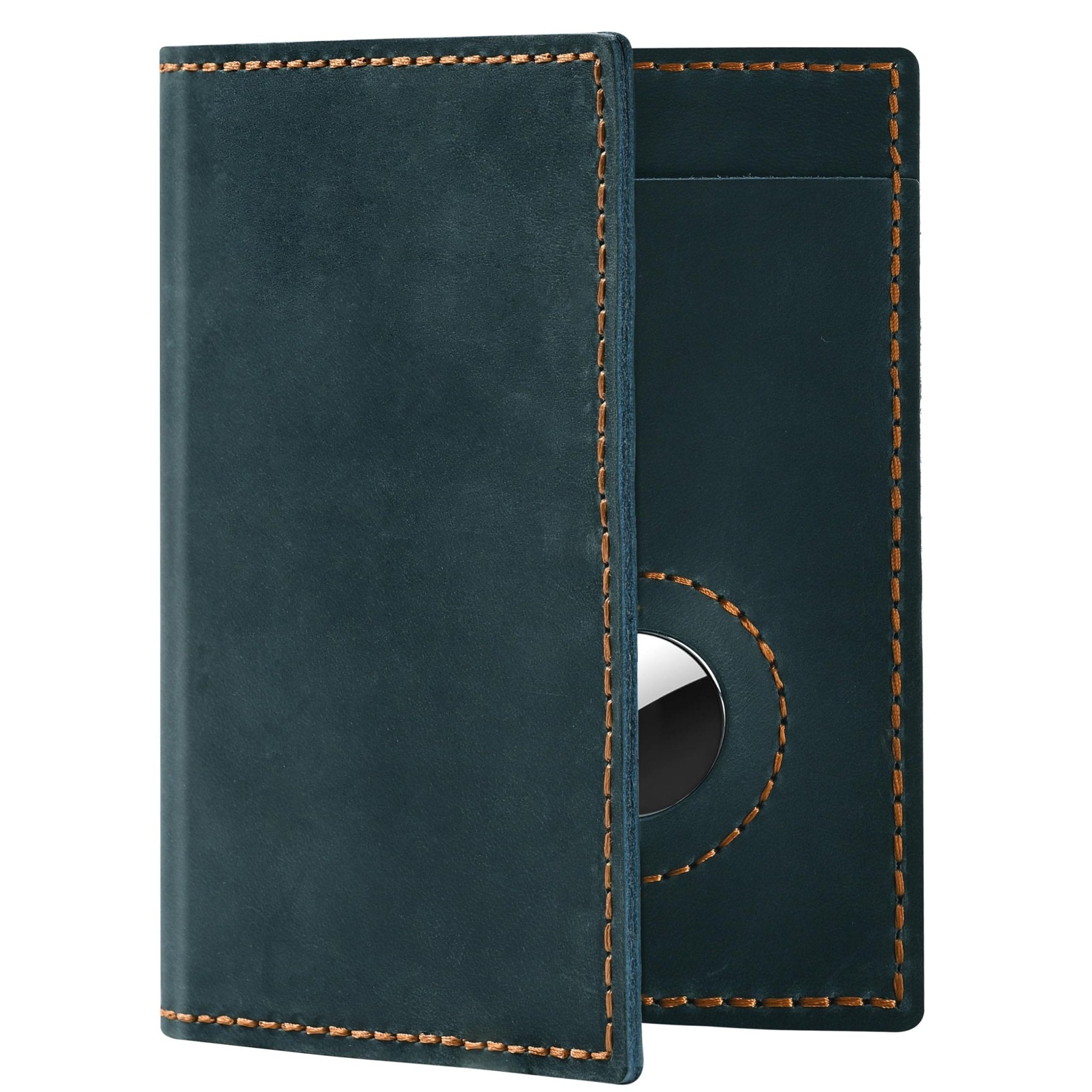 Leather Passport Holder with AirTag Slot RFID Slim Travel Wallet