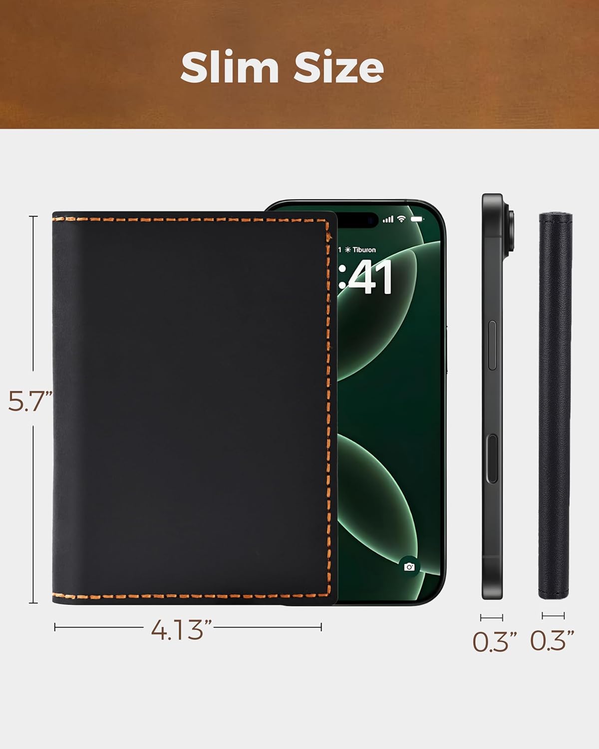 Leather passport holder with AirTag slot, RFID blocking, slim travel wallet.