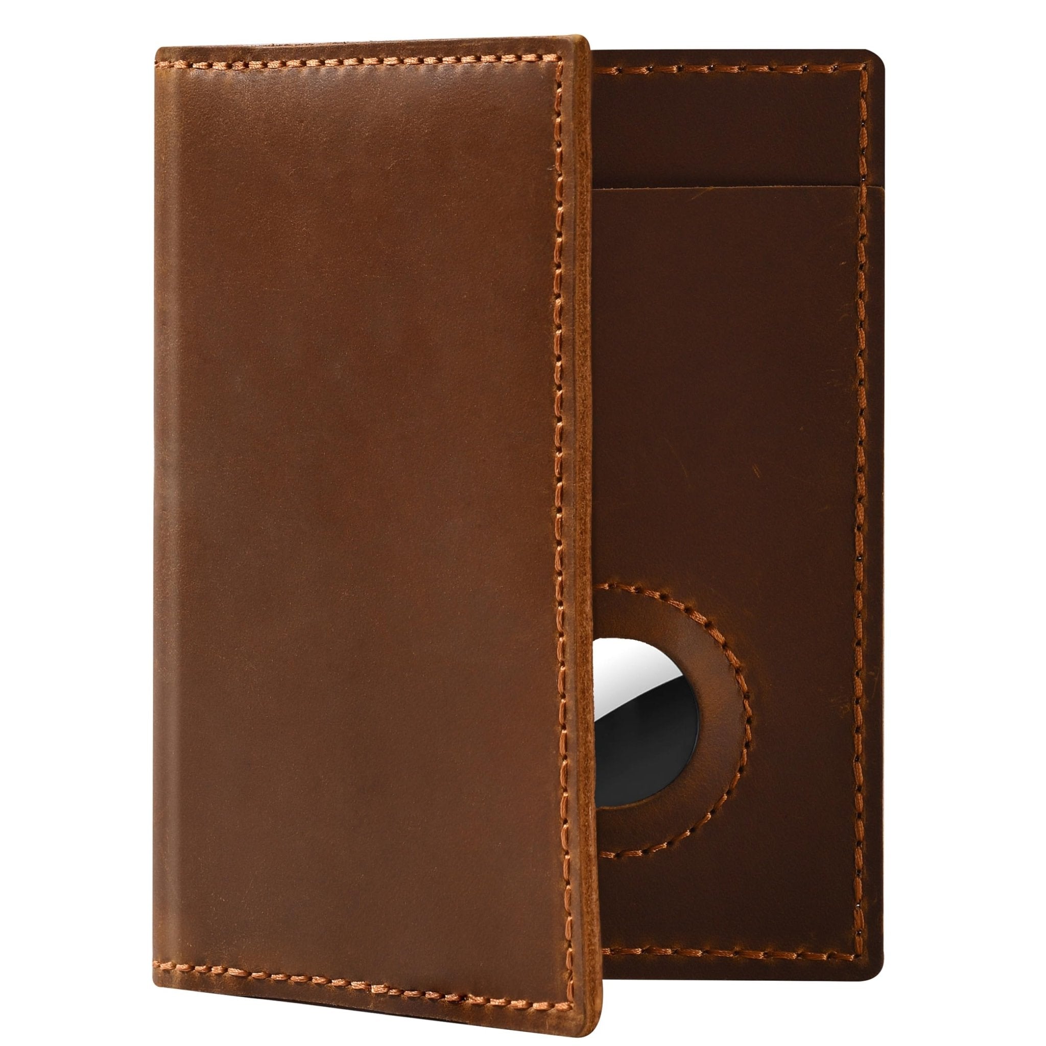 Leather Passport Holder with AirTag Slot RFID Slim Travel Wallet